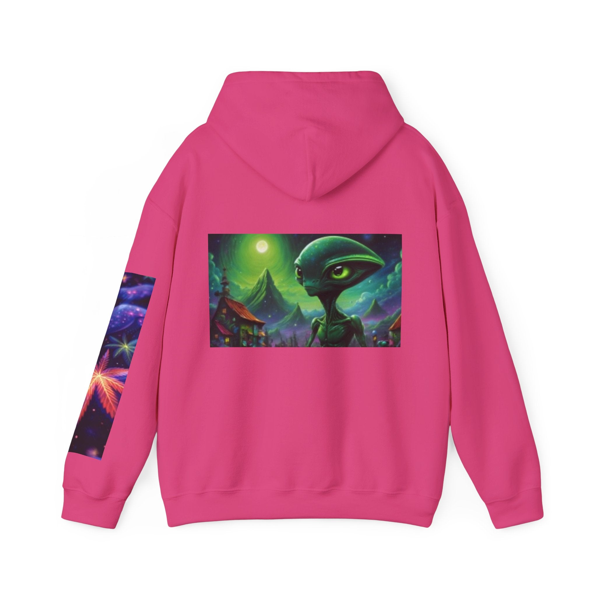 Alien Landscape Hoodie — Cosmic Moonscape & Green Alien Graphic Sweatshirt