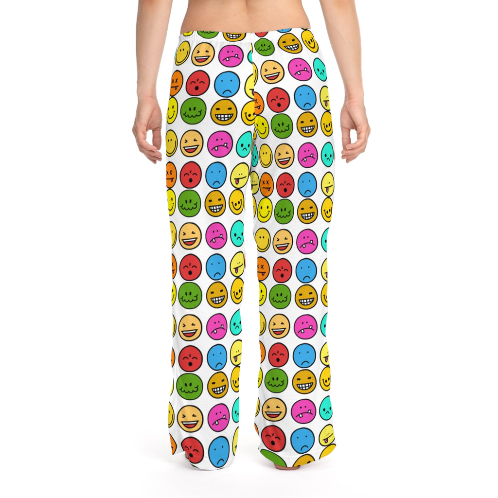 Women's Emoji Print Lounging Pants — Colorful Smiley Face Lounge Sleepwear