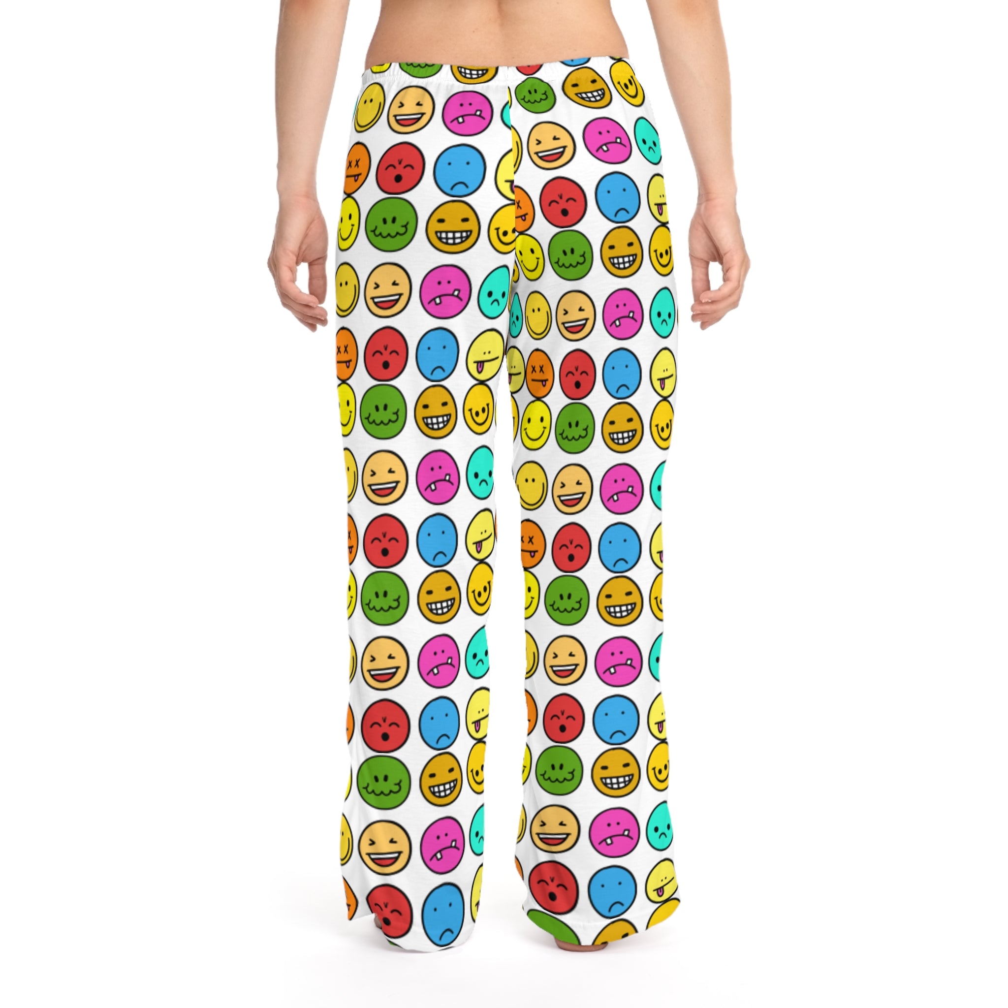 Women's Emoji Print Lounging Pants — Colorful Smiley Face Lounge Sleepwear