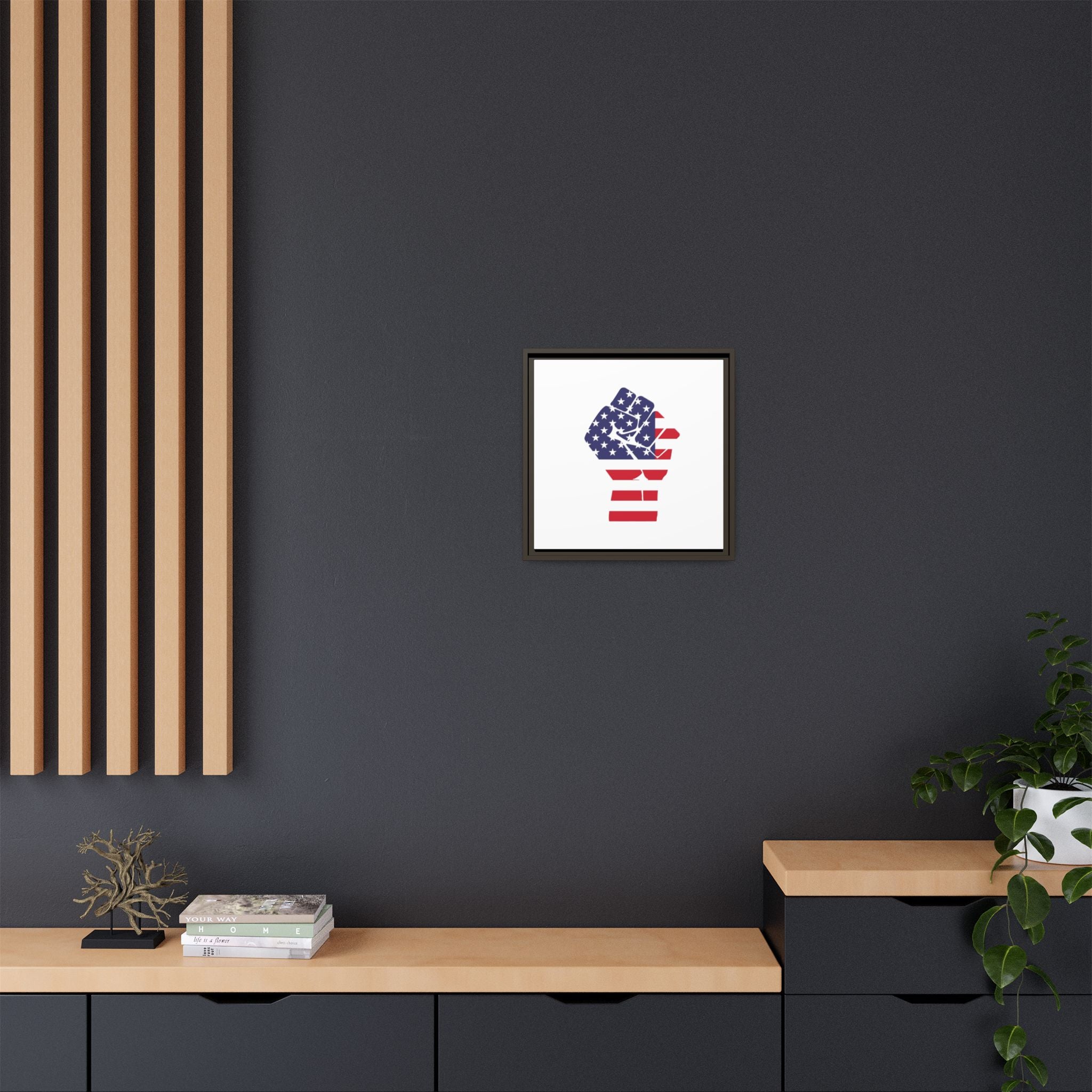 Framed Canvas Print – American Flag Fist Wall Art