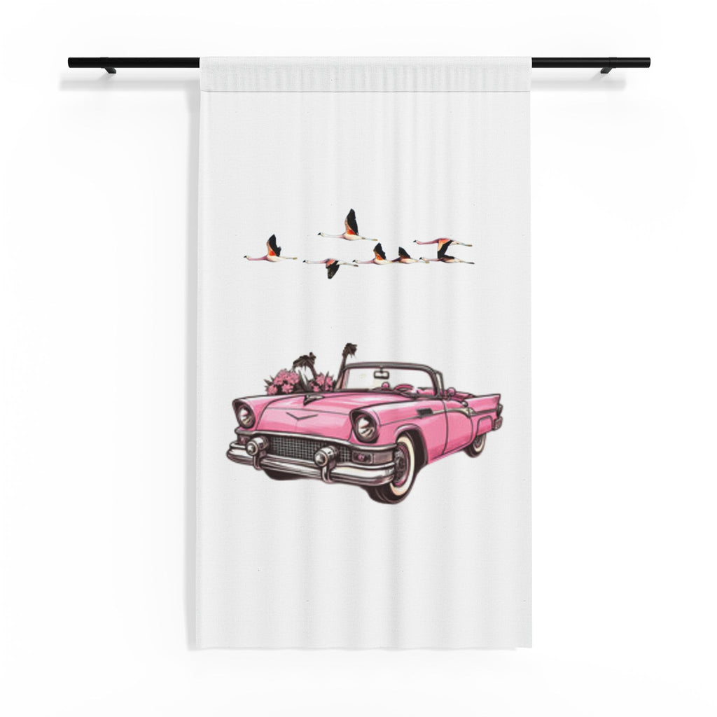 Sheer Curtain — Pink Vintage Convertible Car & Geese