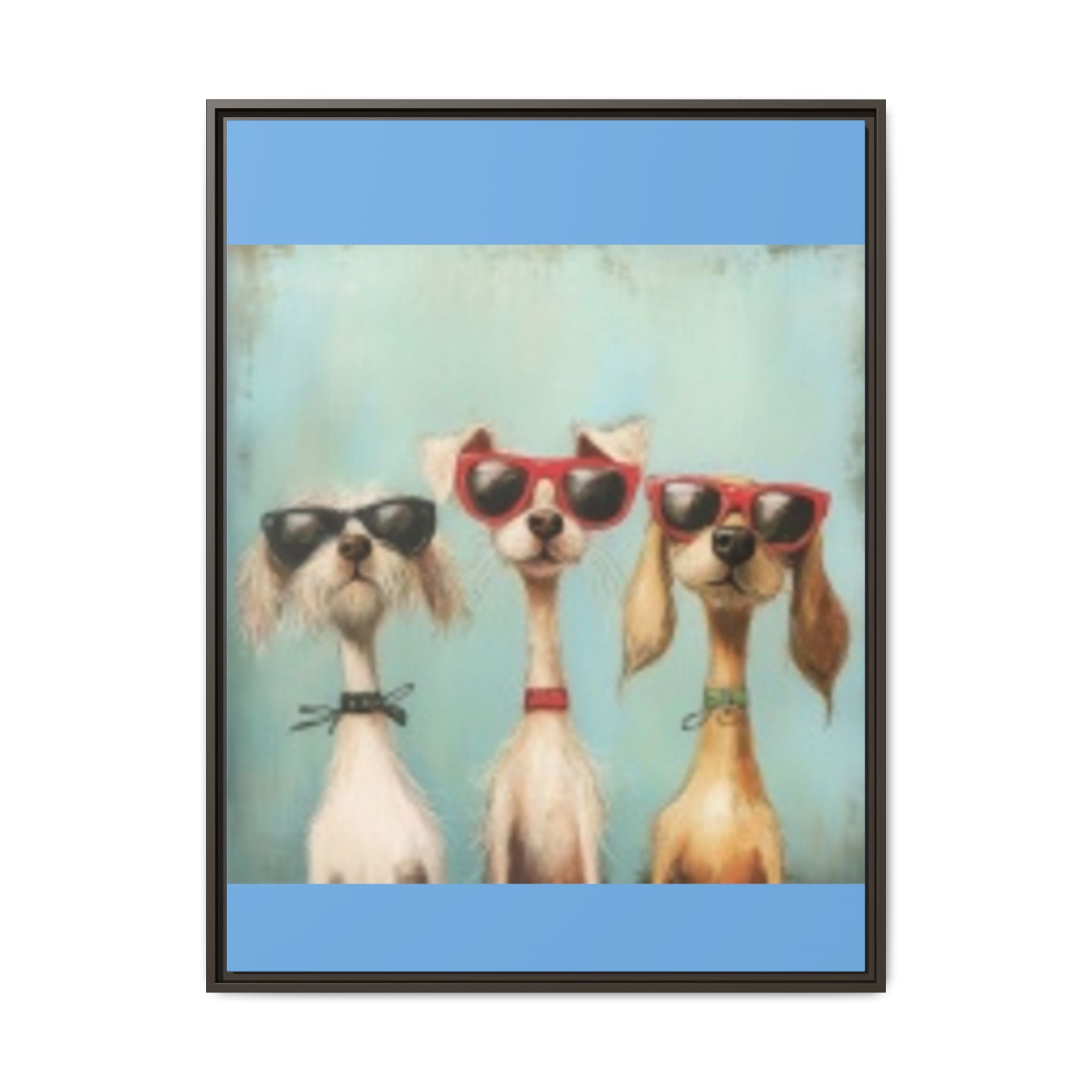 Framed Matte Canvas — Three Cool Dogs in Sunglasses Wall Art