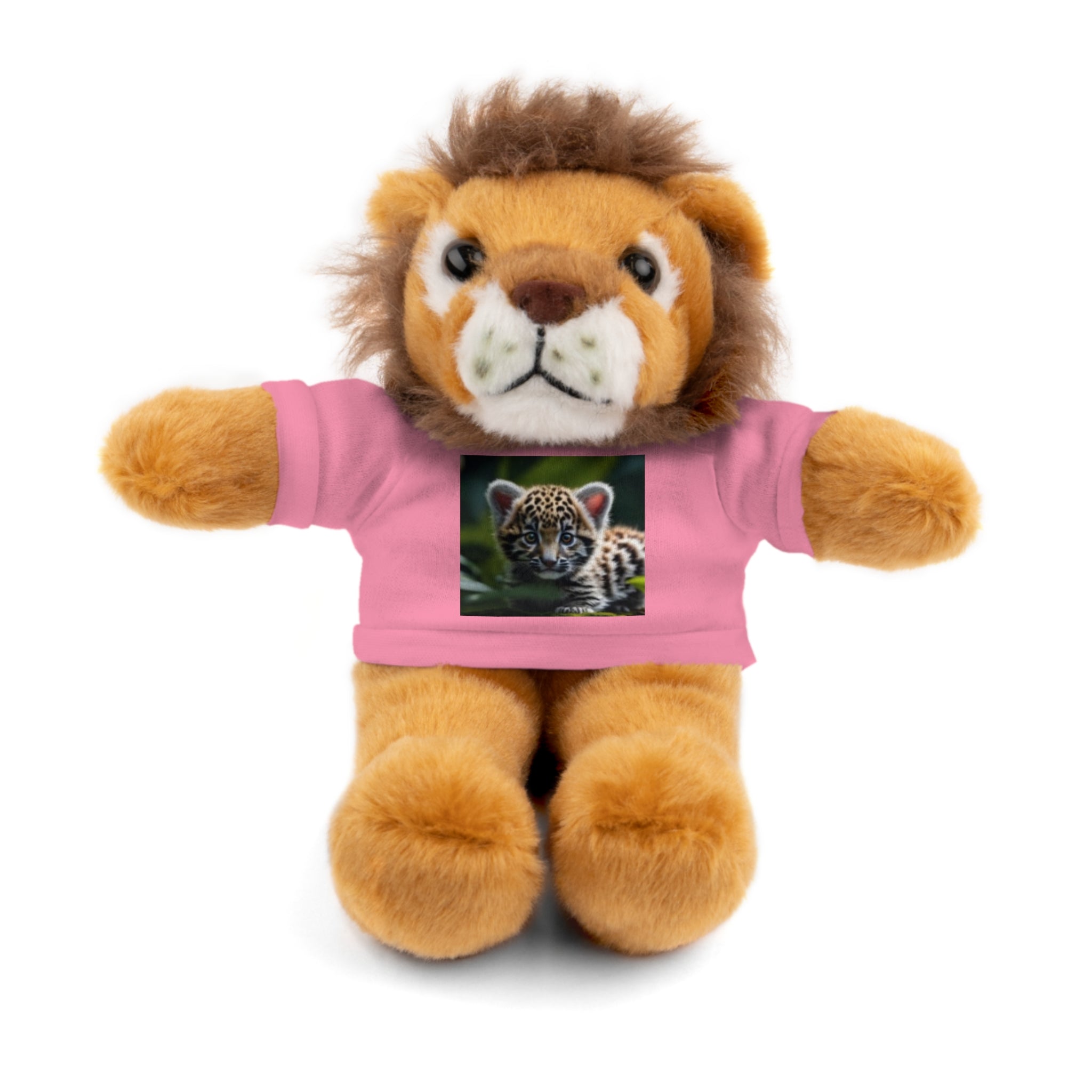 Plush Teddy Bear with Leopard Cub Tee — Cute Animal Gift for Kids & Wildlife Lovers