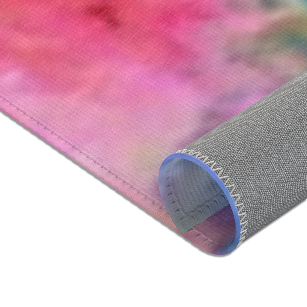 Vibrant Watercolor Area Rug — Colorful Abstract Blue Pink Green Floor Mat