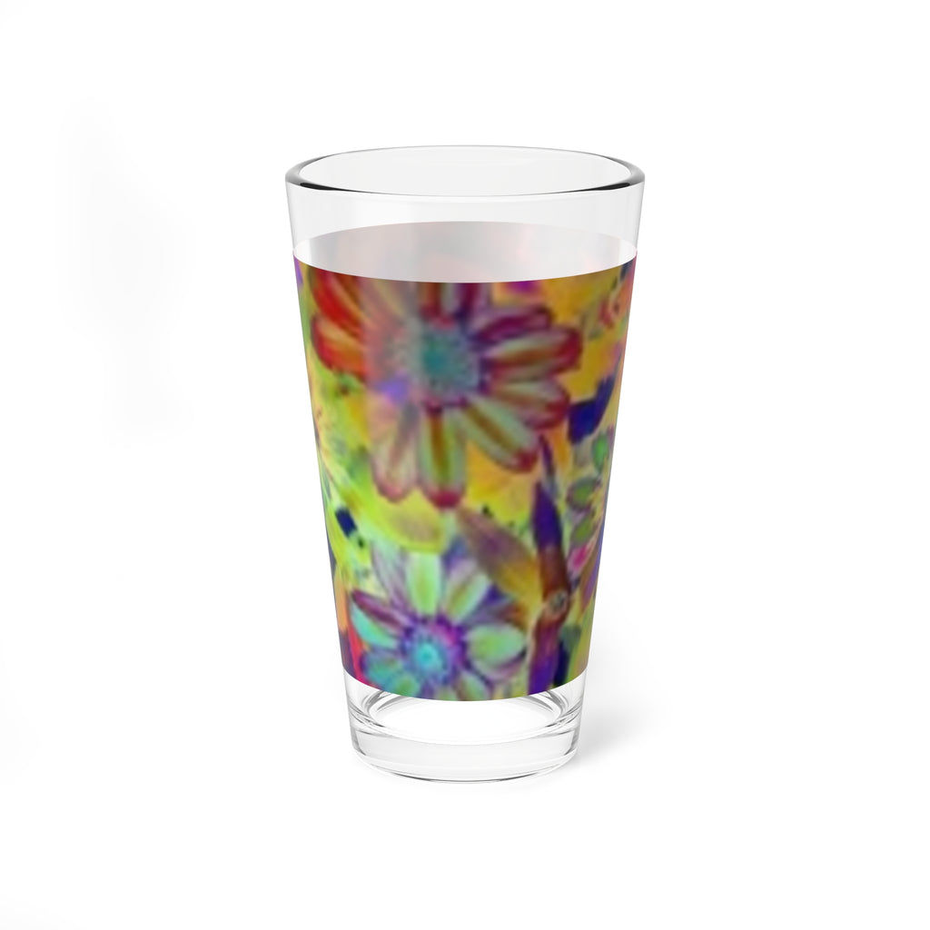 16oz Floral Psychedelic Mixing Glass — Colorful Flower Cocktail & Bar Glass