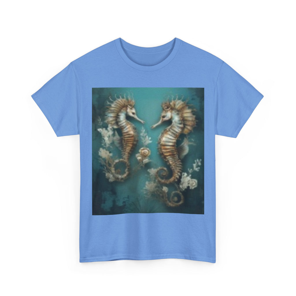Seahorse Pair Art Tee — Vintage Ocean Illustration T-Shirt