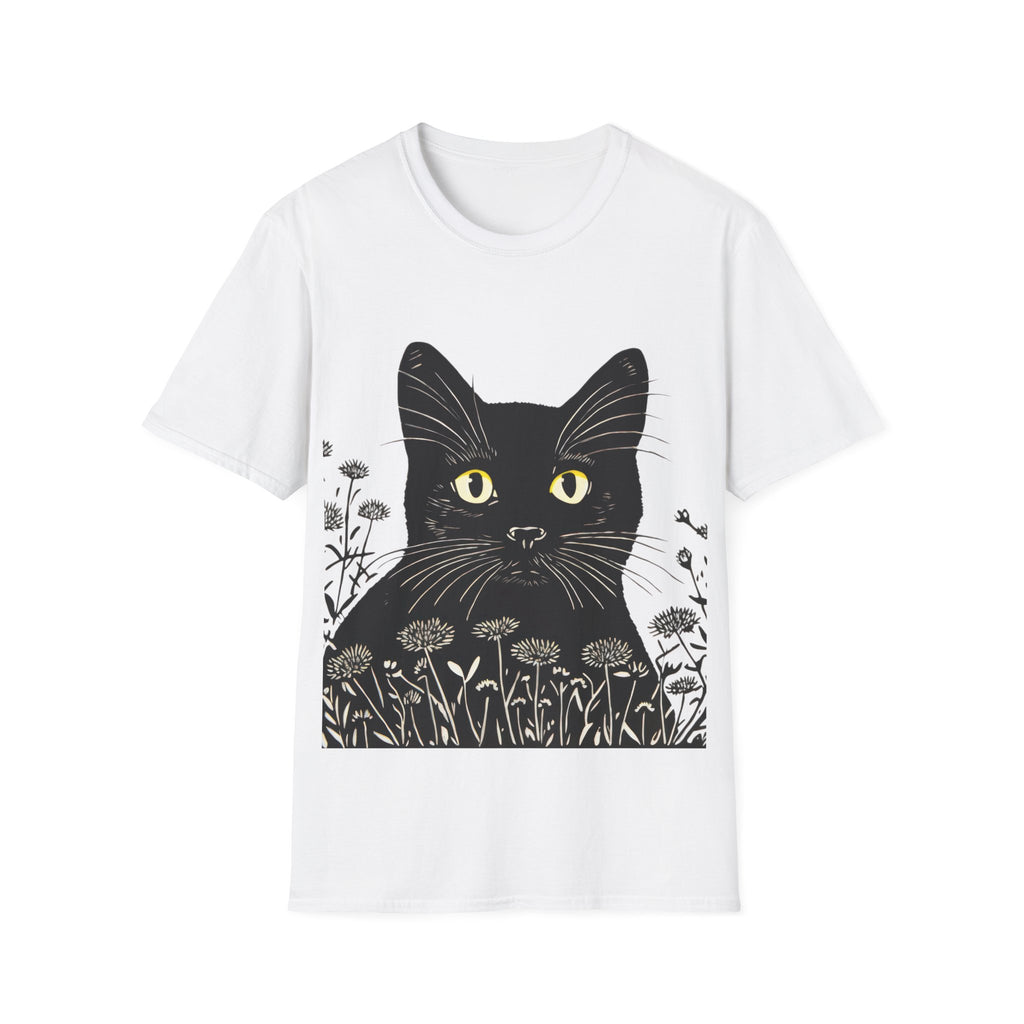 Cat in the Meadow T-Shirt — Black Cat Illustration Tee