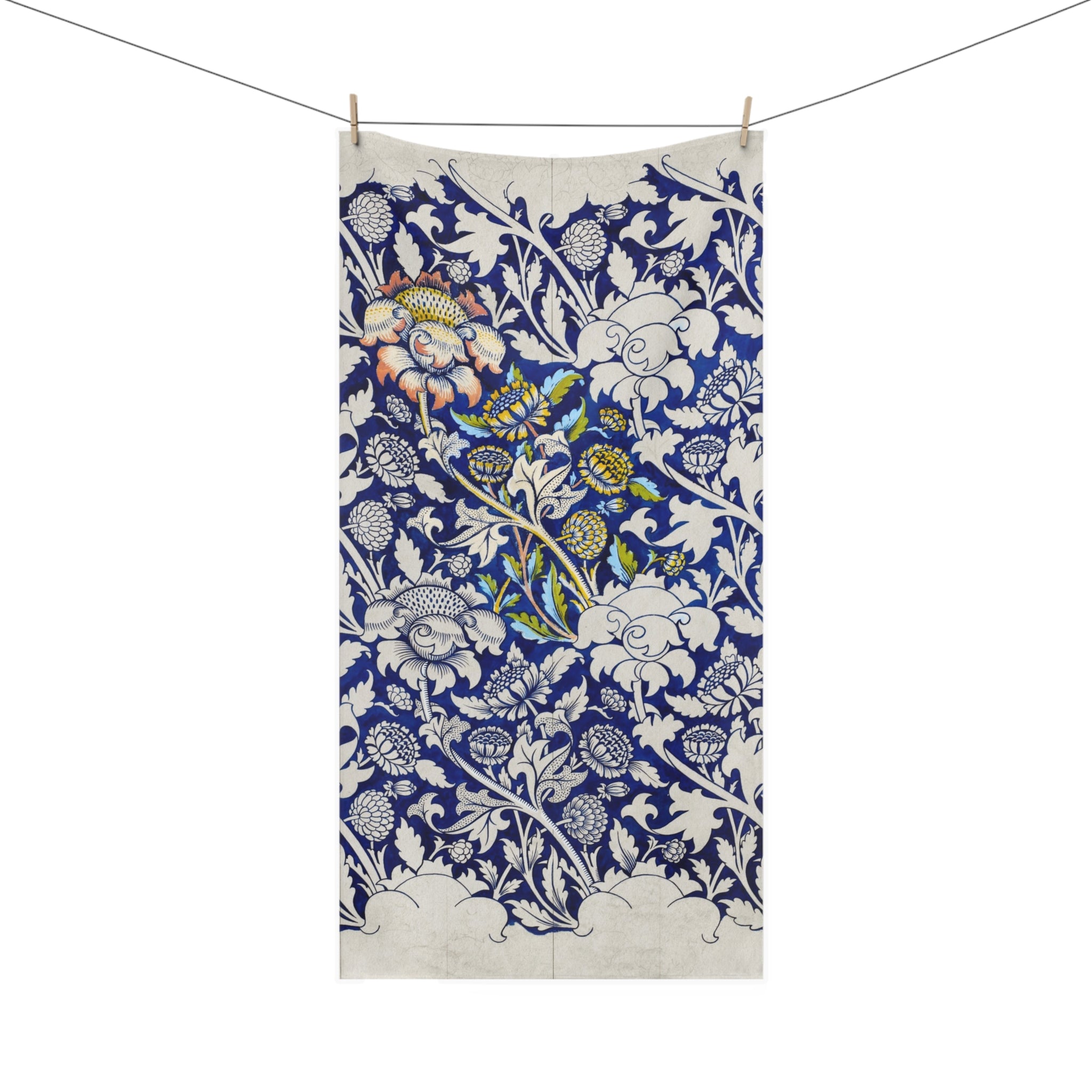 Floral Blue Persian-Inspired Cotton Towel