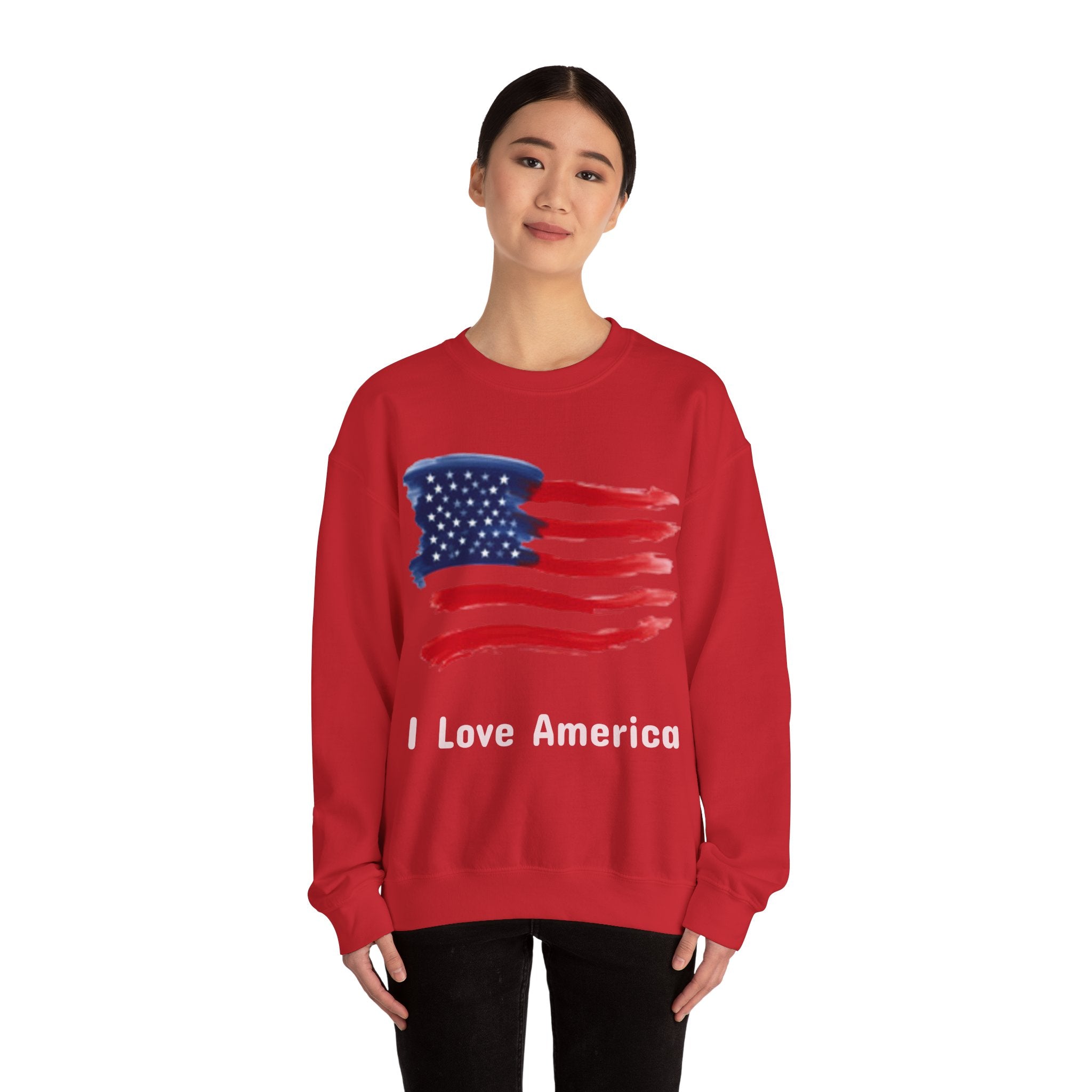 American Flag Crewneck Sweatshirt & Texas Longhorn  — Distressed Watercolor USA Graphic
