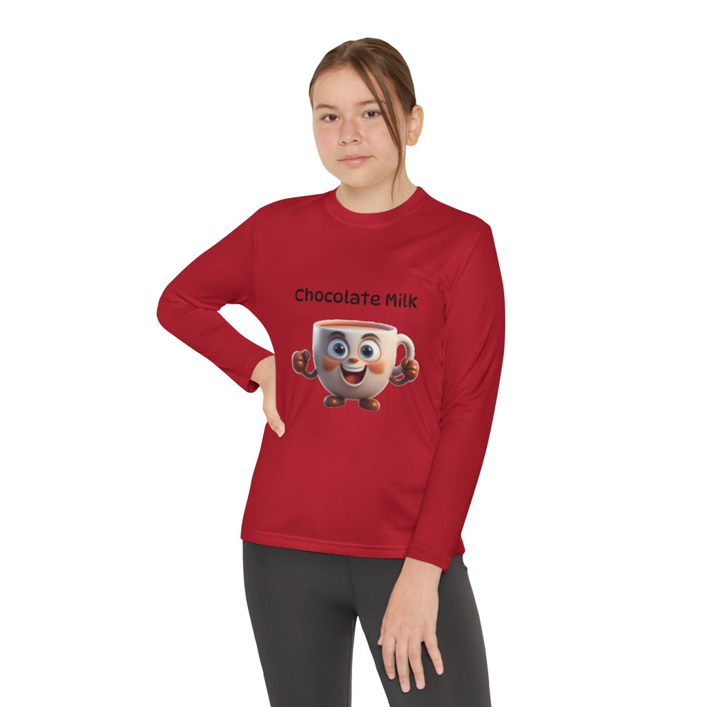 Kids Long Sleeve Tee — Smiling Cartoon Coffee Cup Graphic