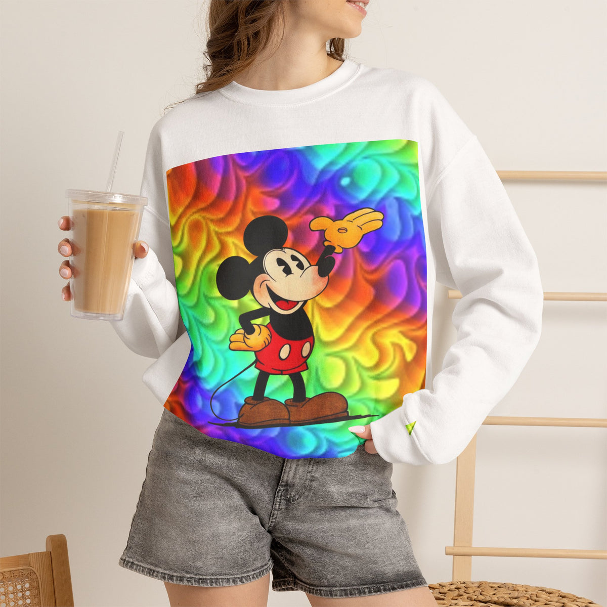 Mickey Mouse Rainbow Colors Unisex Heavy Blend Crewneck Sweatshirt