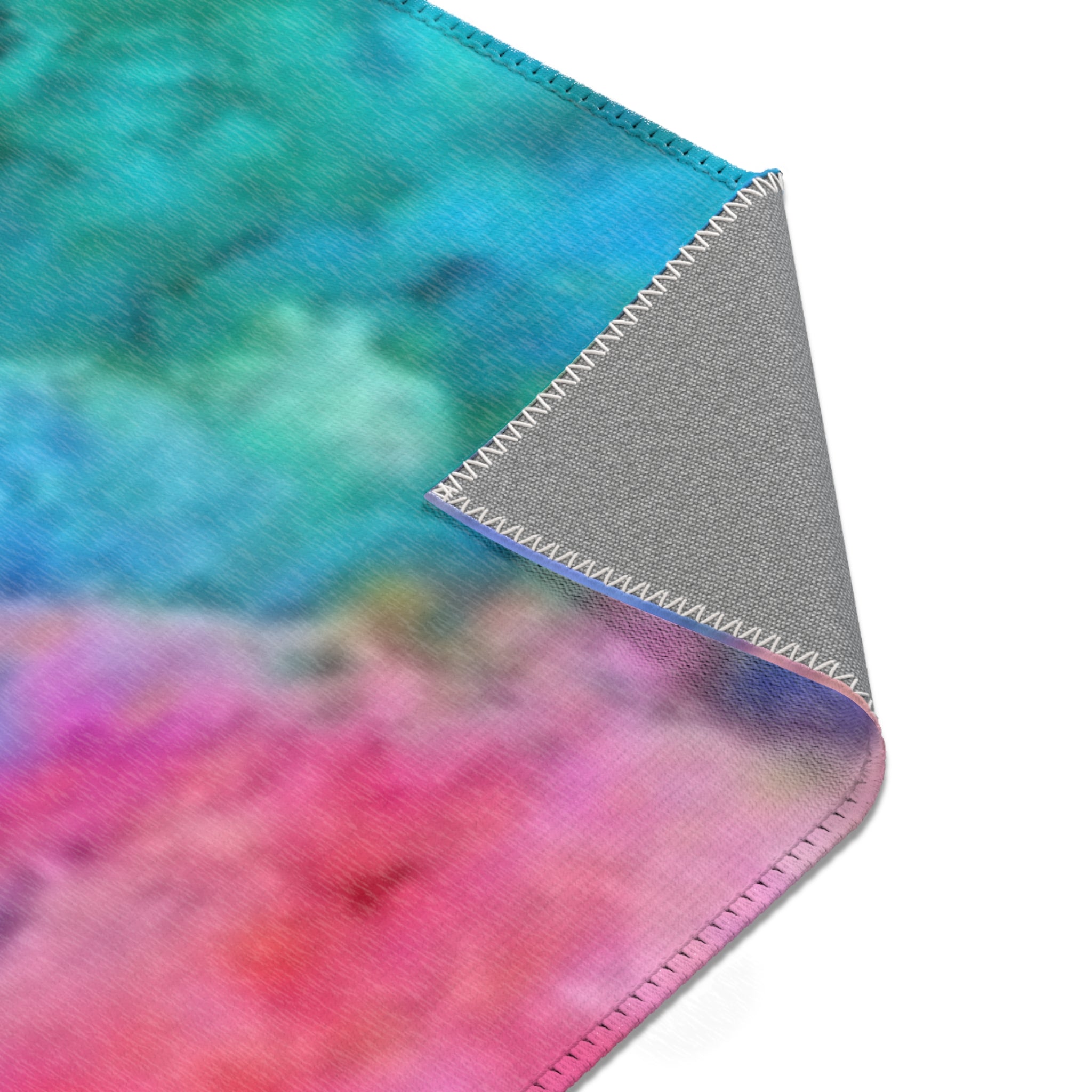 Vibrant Watercolor Area Rug — Colorful Abstract Blue Pink Green Floor Mat