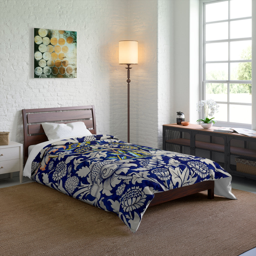 Blue Floral Vine Comforter – Vintage Botanical Pattern Bedding
