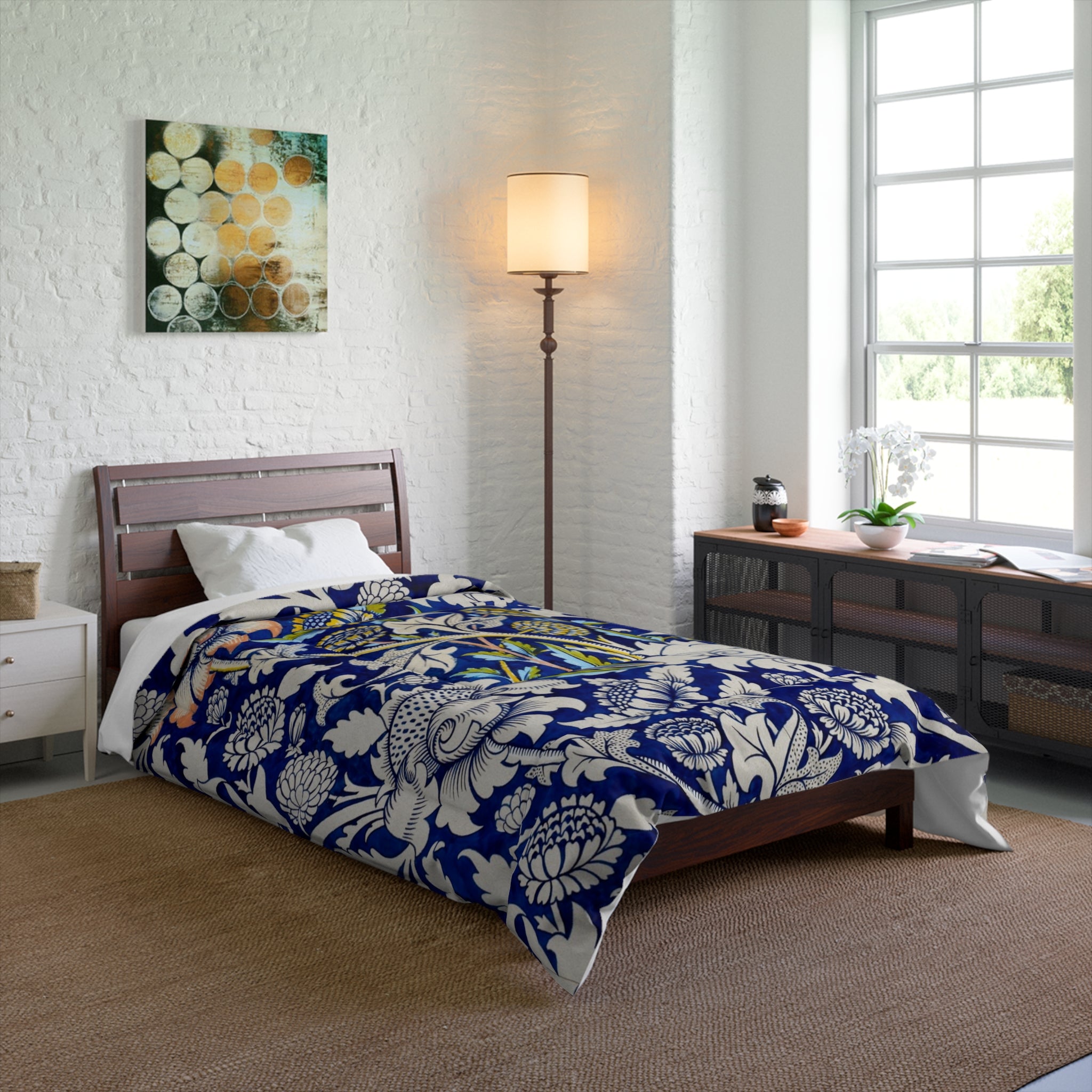 Blue Floral Vine Comforter – Vintage Botanical Pattern Bedding