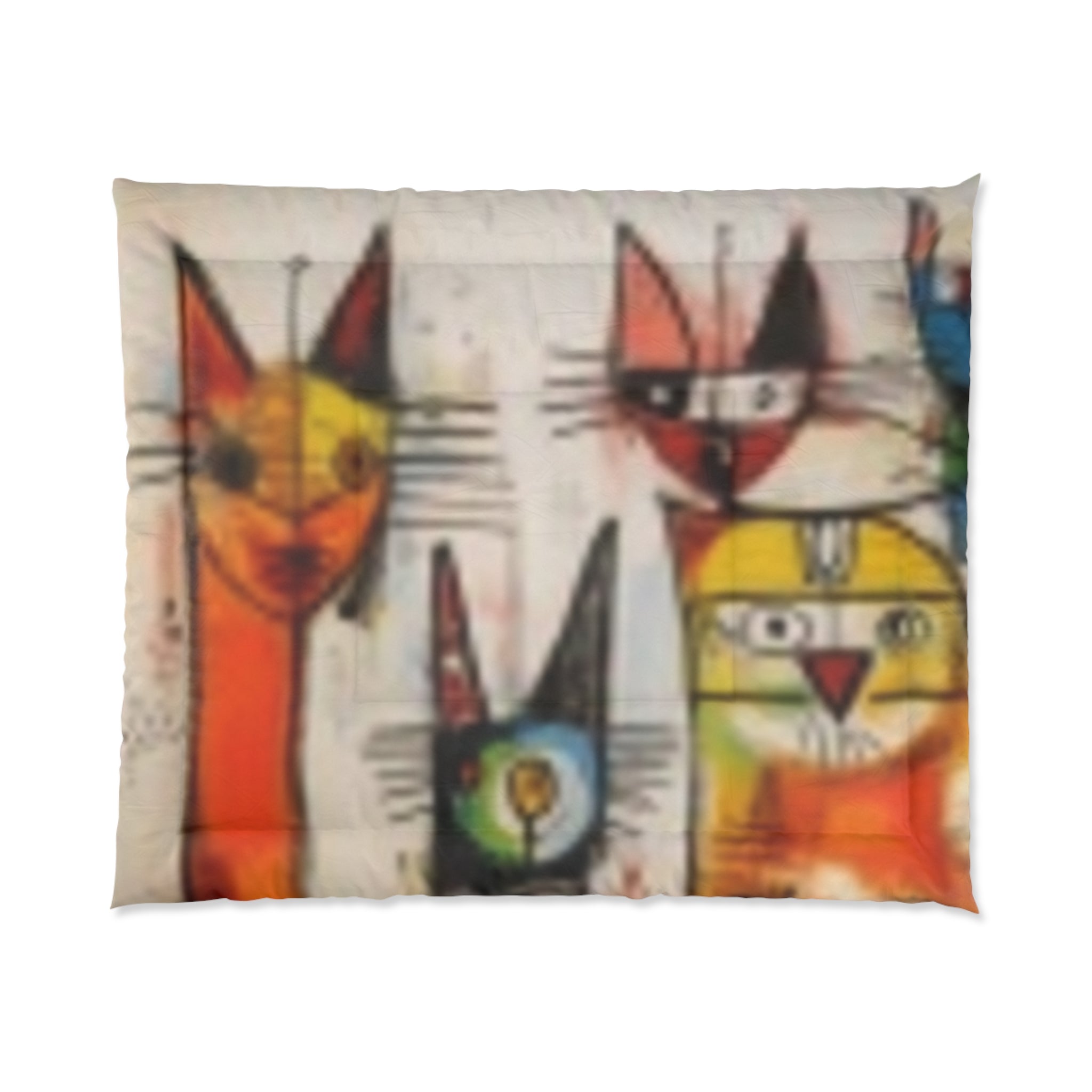Colorful Abstract Cats Comforter — Modern Artistic Cat Bedding