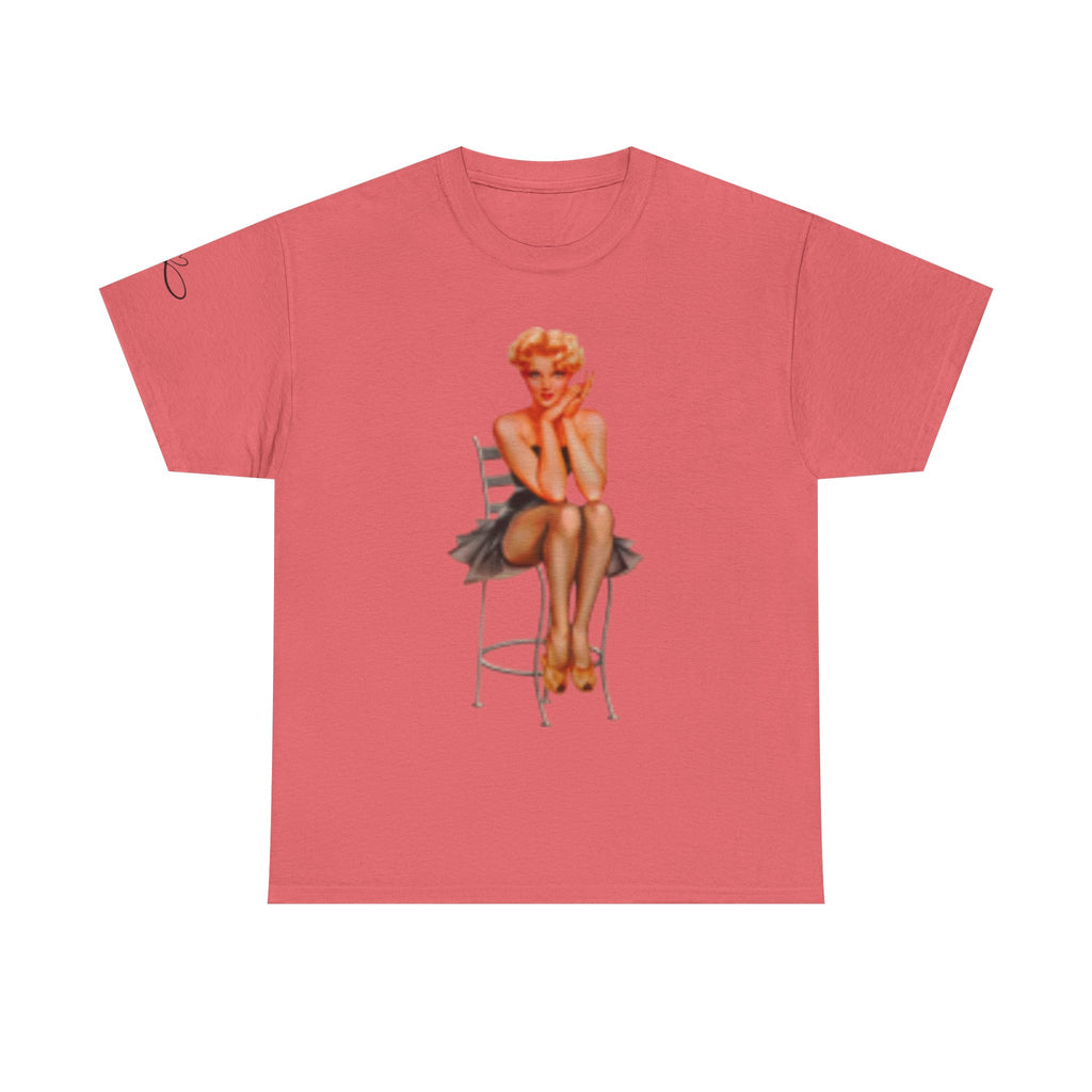 Pinup Sexy Girl Sitting in Chair — Vintage Sitting Pin-Up T-Shirt