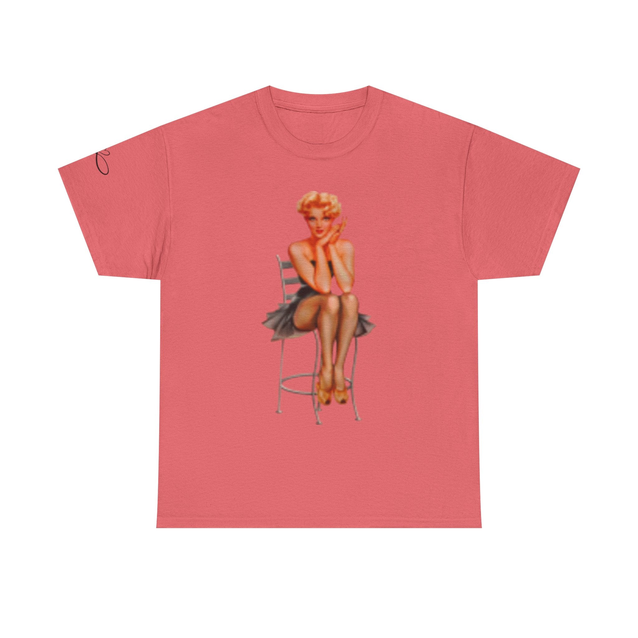 Pinup Sexy Girl Sitting in Chair — Vintage Sitting Pin-Up T-Shirt