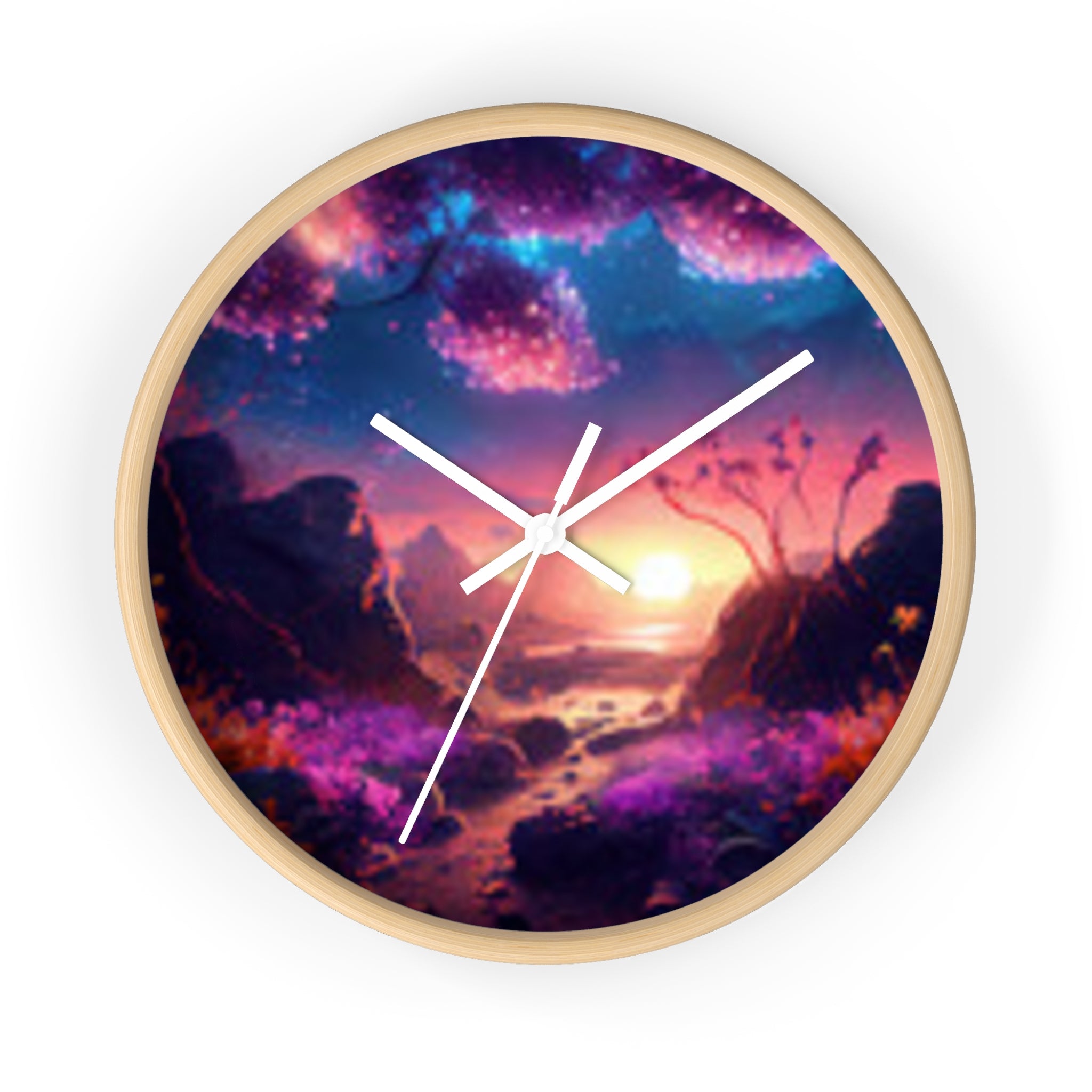 Dreamscape Sunset Wall Clock — Fantasy Landscape Art Clock