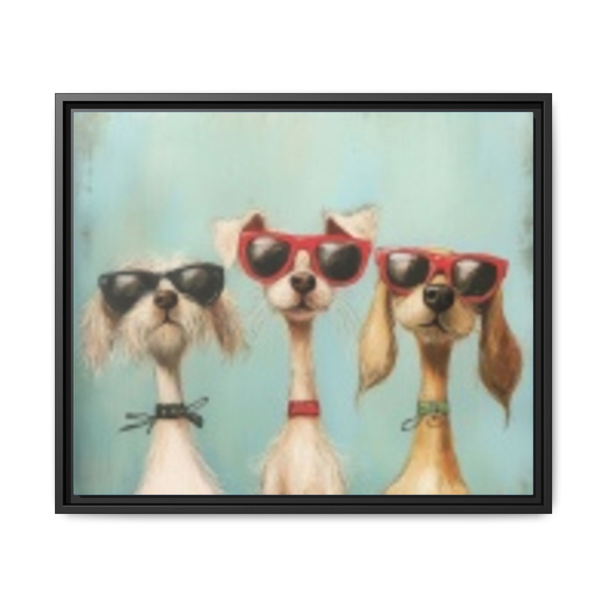 Framed Matte Canvas — Three Cool Dogs in Sunglasses Wall Art