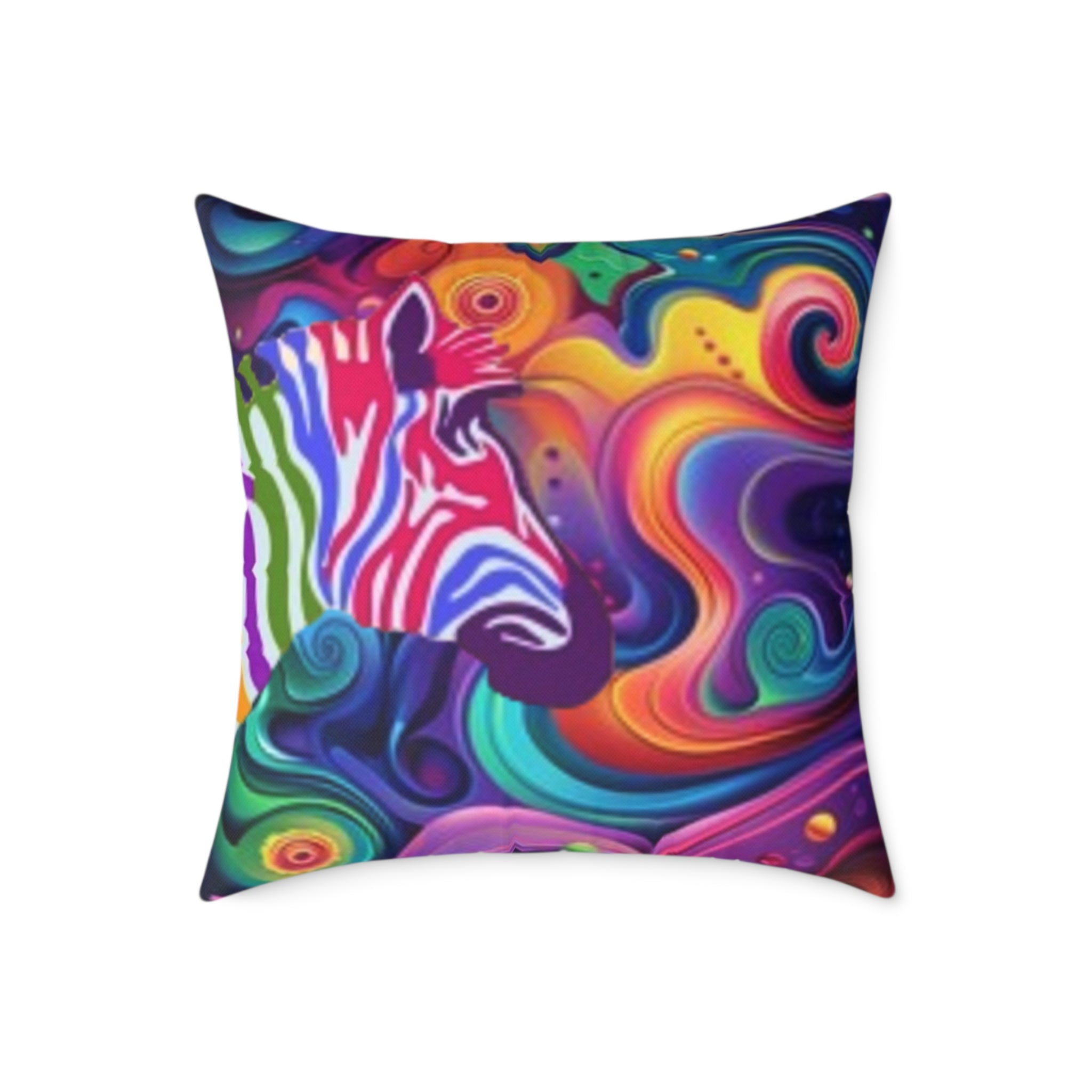 Psychedelic Zebra Swirl Square Throw Pillow