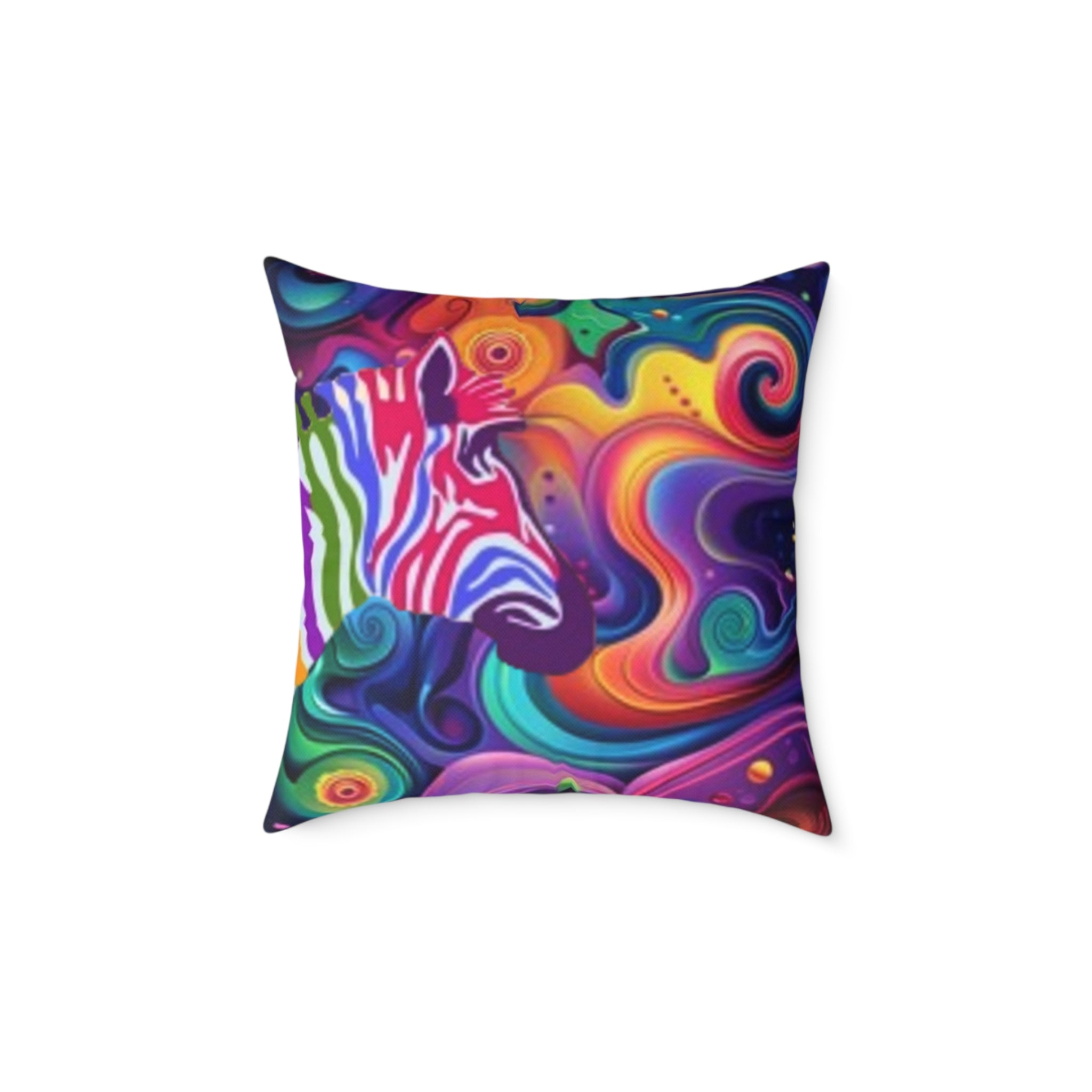 Psychedelic Zebra Swirl Square Throw Pillow