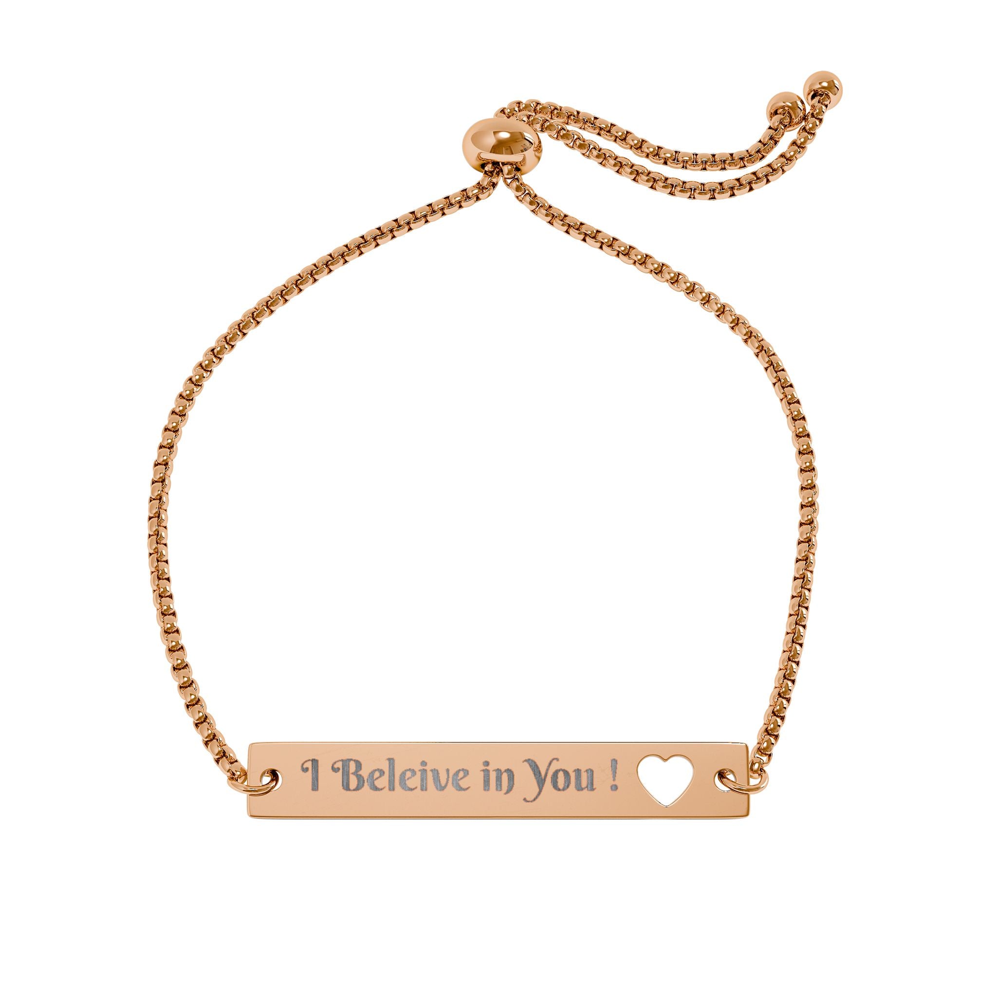 I Believe in You Adjustable Flat Cutout Heart Bar Bracelet (Engraving)