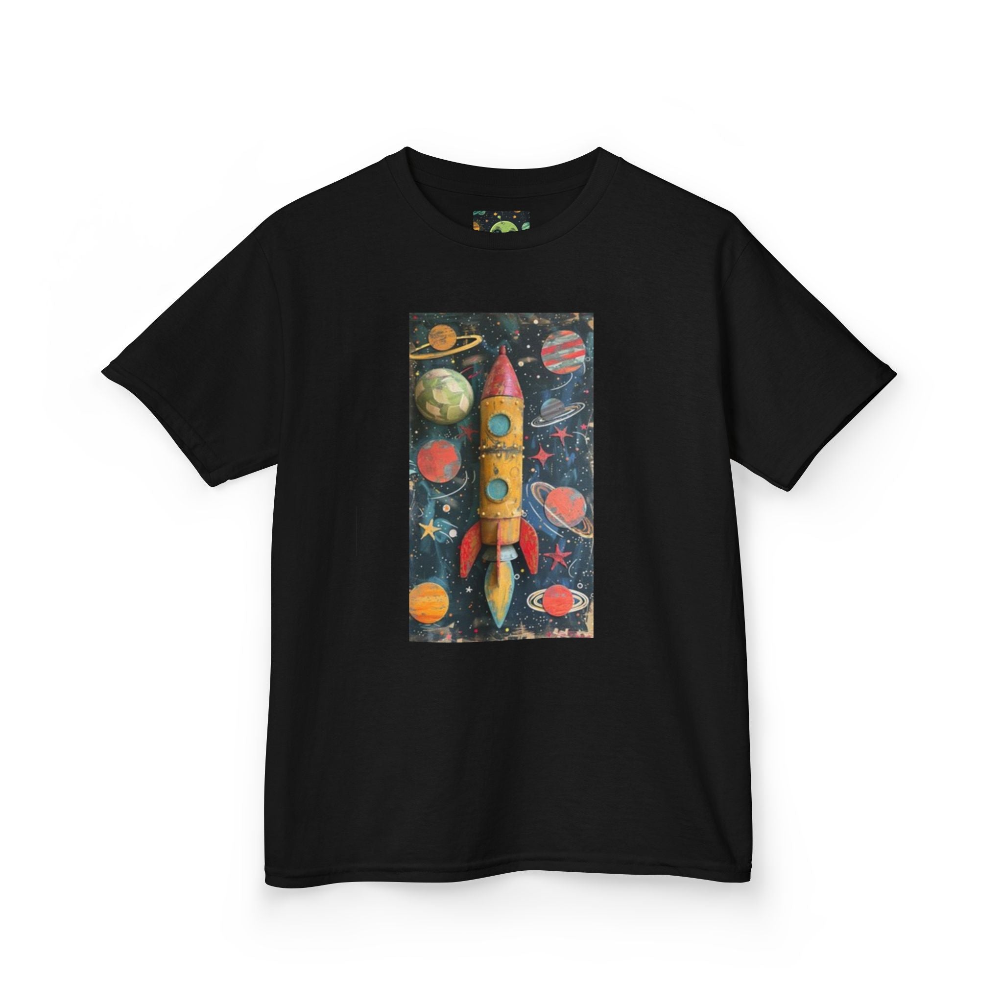 Kids Rocket Space Tee — Colorful Planets & Rocketship Shirt for Young Astronauts