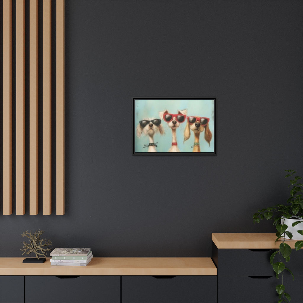 Framed Matte Canvas — Three Cool Dogs in Sunglasses Wall Art