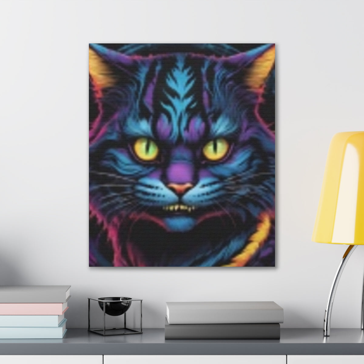 Neon Cat Canvas Print — Vibrant Neon-Fur Feline Wall Art