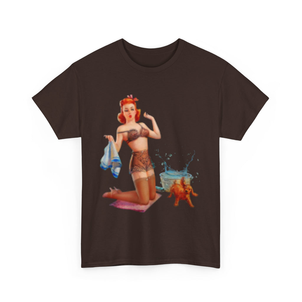 Pinup Beach Girl & Sunset T-Shirt — Retro Bikini Pin-Up Graphic T-shirt