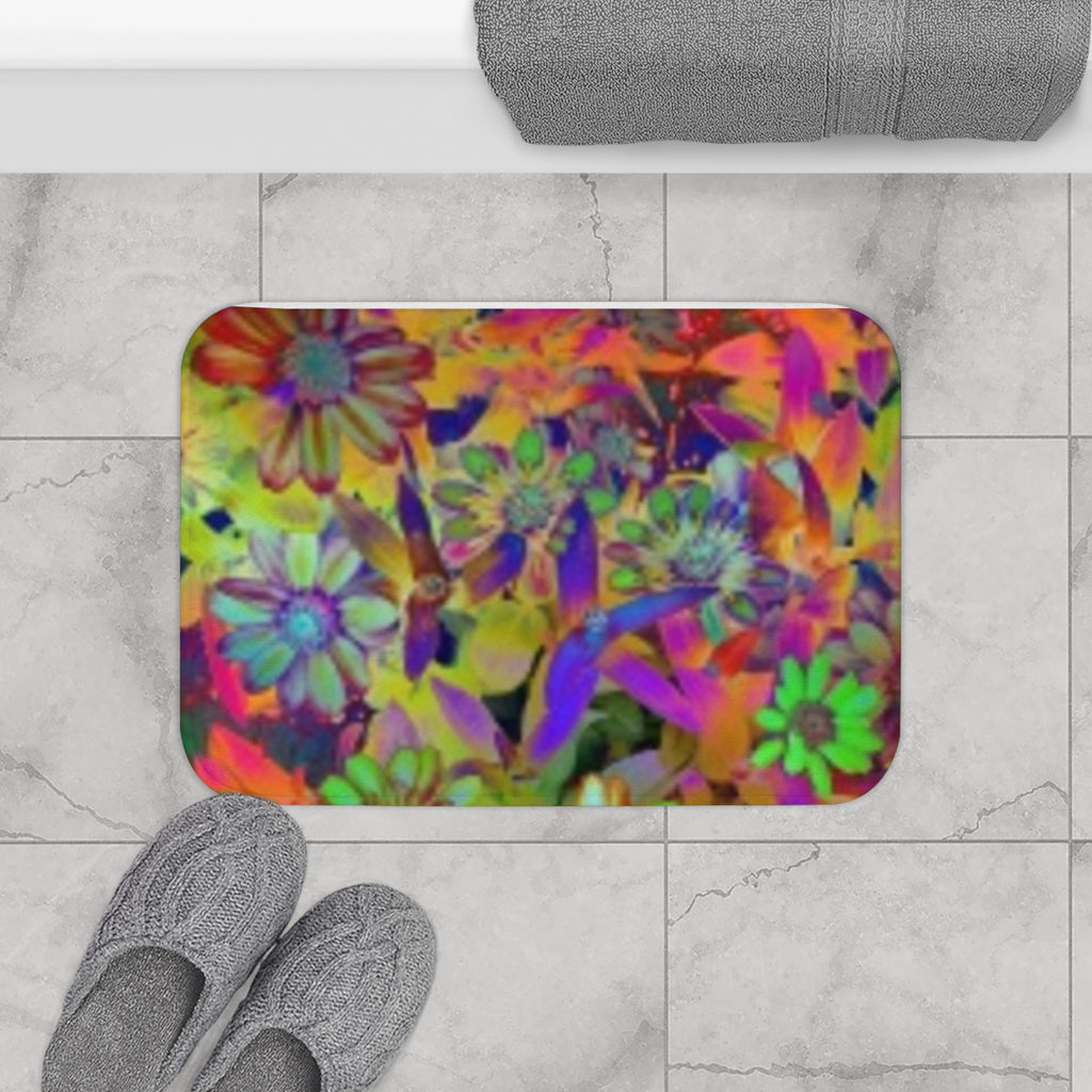Psychedelic Floral Bath Mat — Colorful Daisy Anti‑Slip Bathroom Rug