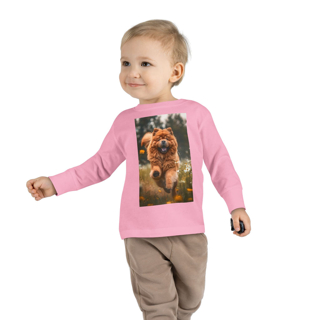 Toddler Long Sleeve Tee — Joyful Running Chow Chow Dog Photo Tee