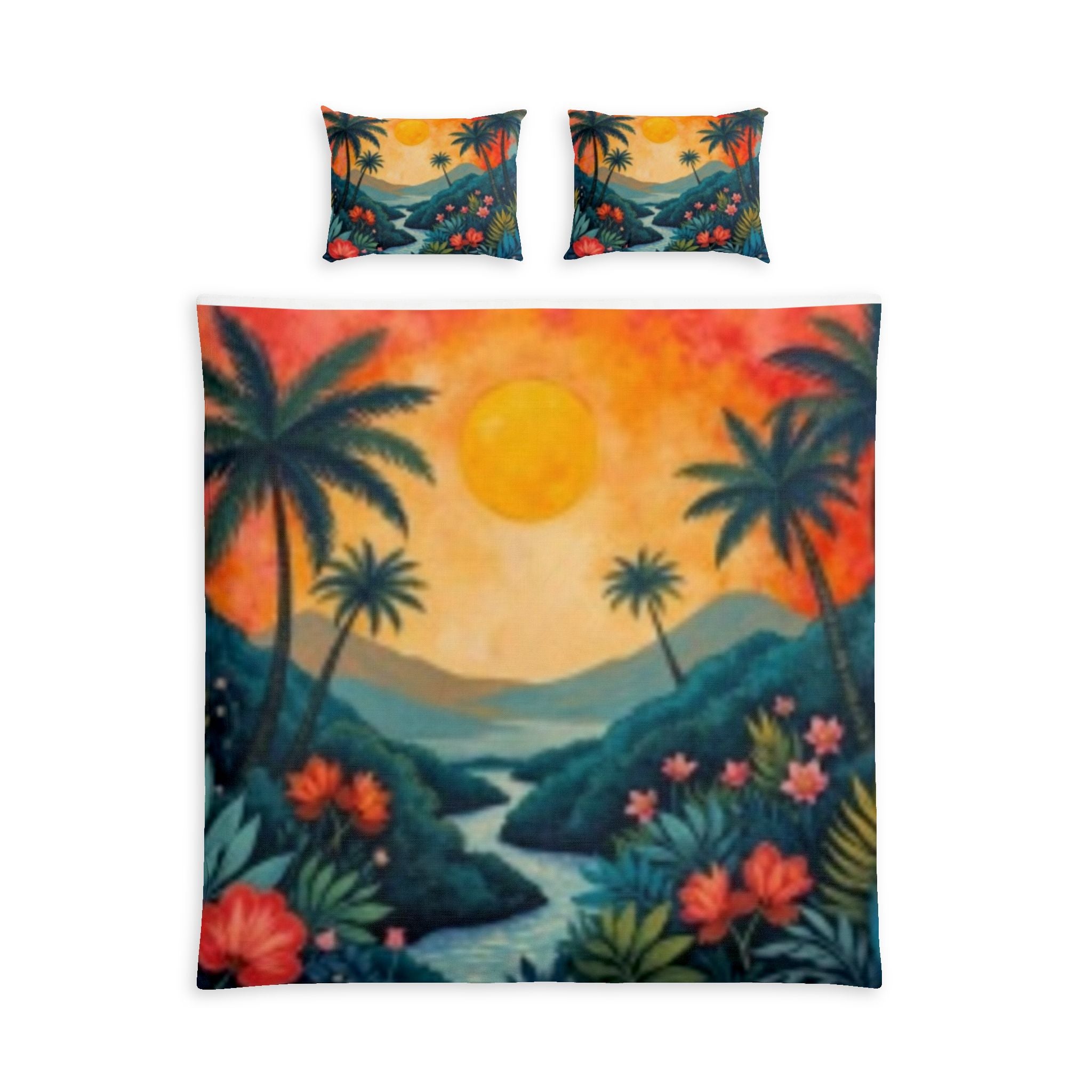 Tropical Sunset Cotton Duvet Cover Set – Palm Beach Floral Bed Set