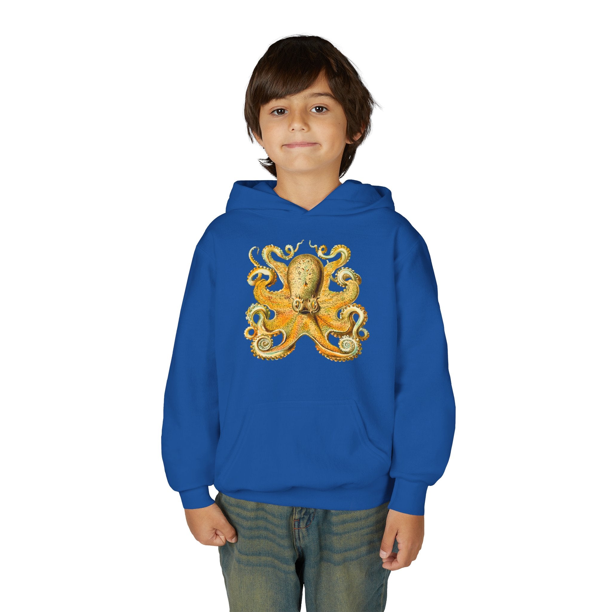 Youth Hoodie with Vintage Octopus & Underwater Scene — Kids Ocean Crew Pullover