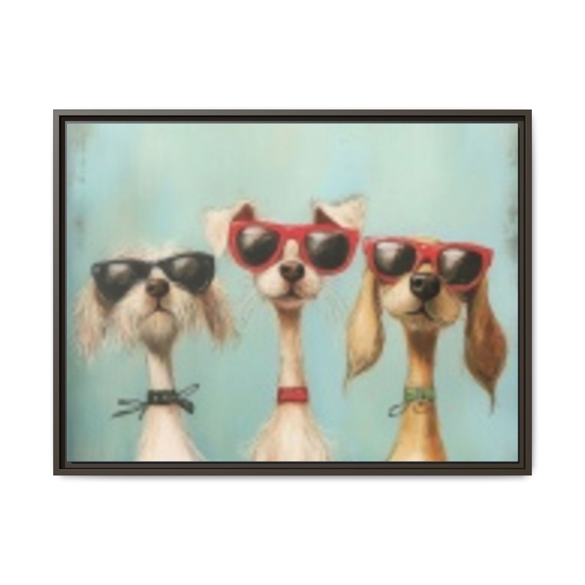 Framed Matte Canvas — Three Cool Dogs in Sunglasses Wall Art