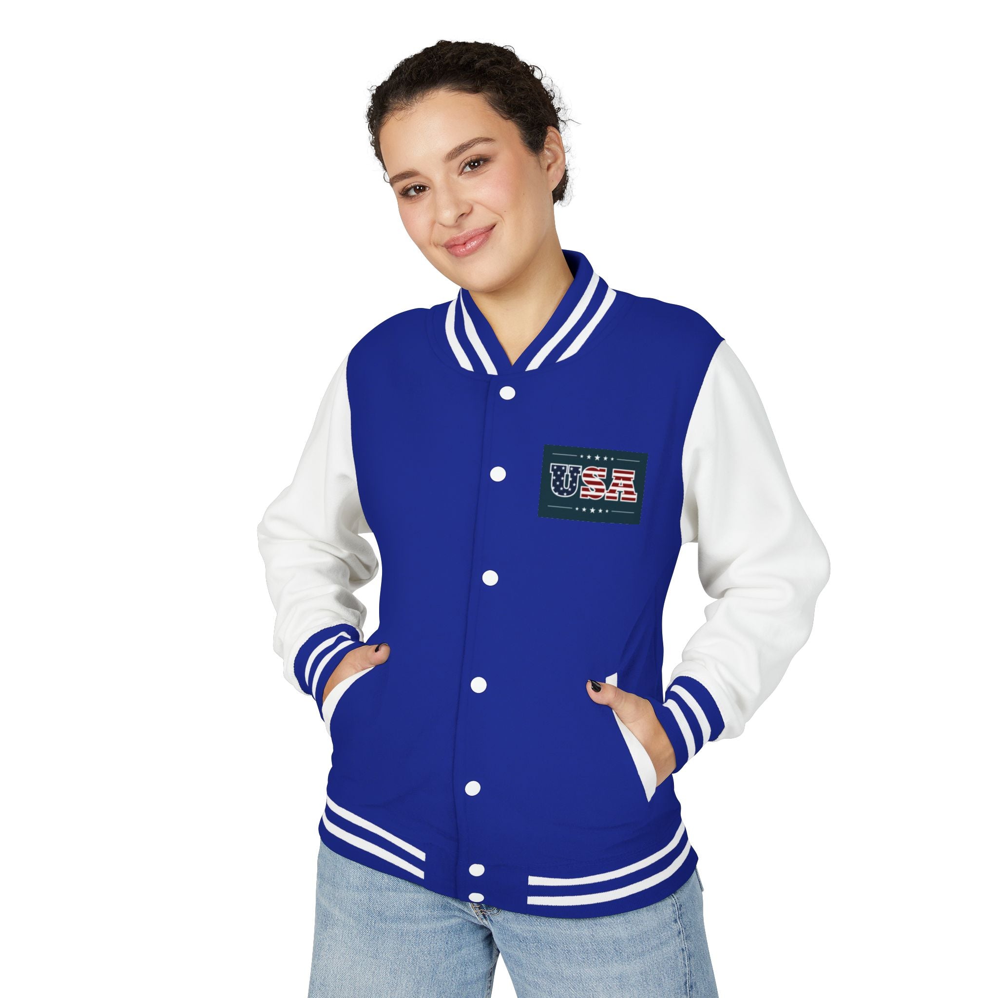 Veteran Tribute Letterman Jacket - American Flag Soldier Graphic