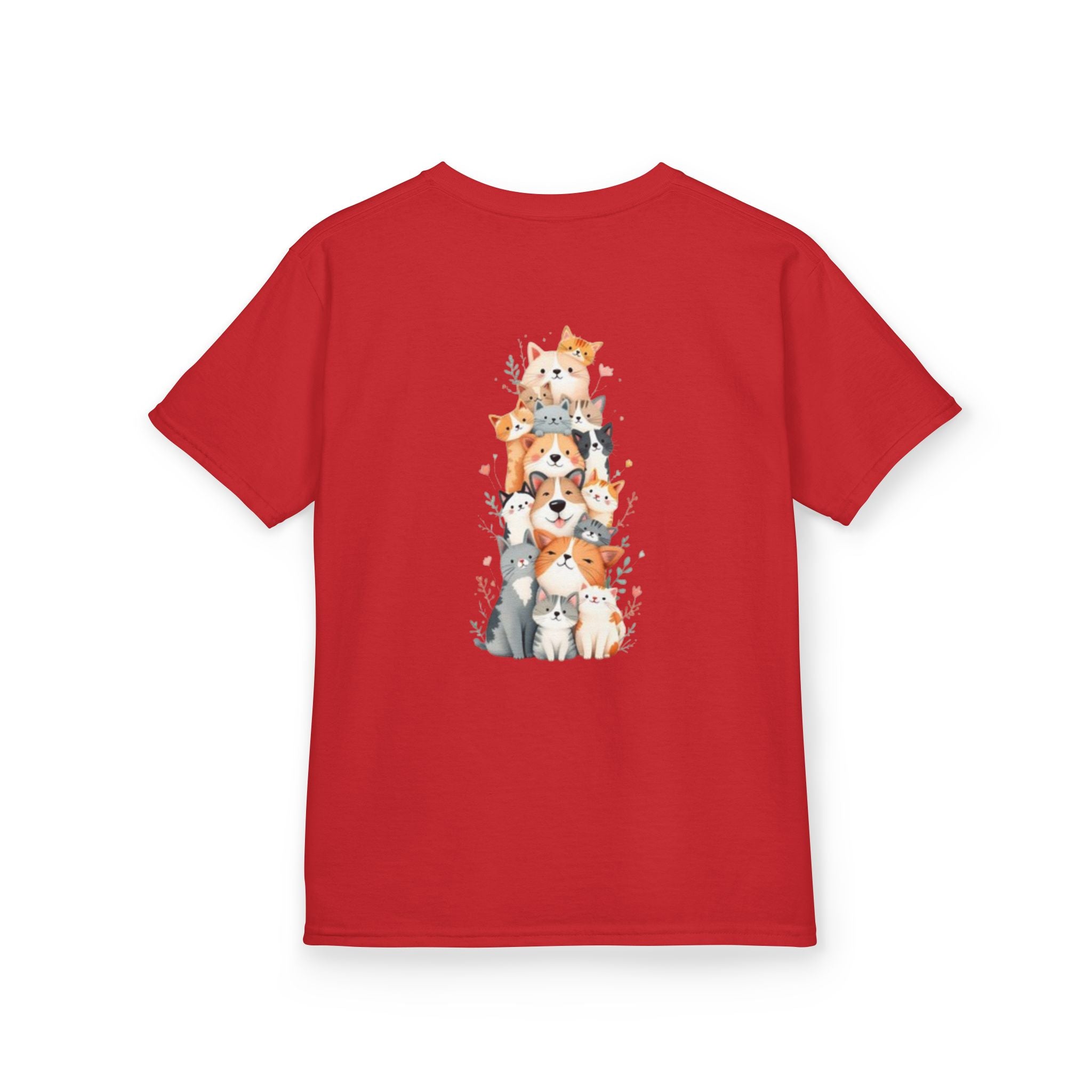 Kids Bulldog & Cute Cats Graphic Tee — Playful Puppy and Cat Stack Kids T-Shirt