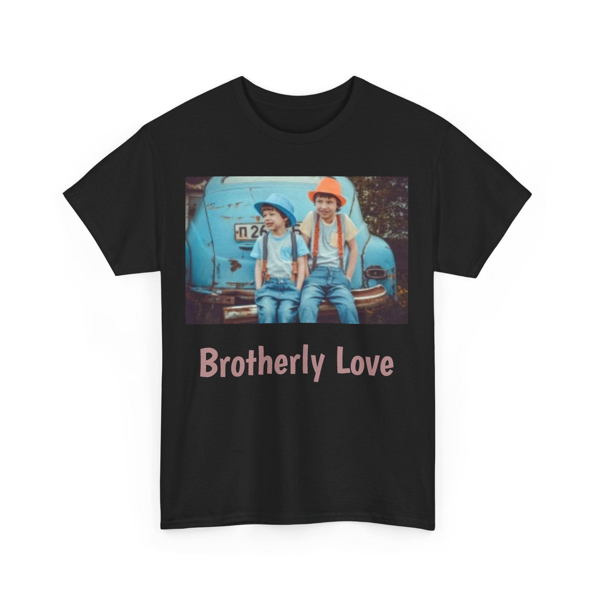 Vintage Kids Photo Tee – Retro Brothers Sitting by Classic Car