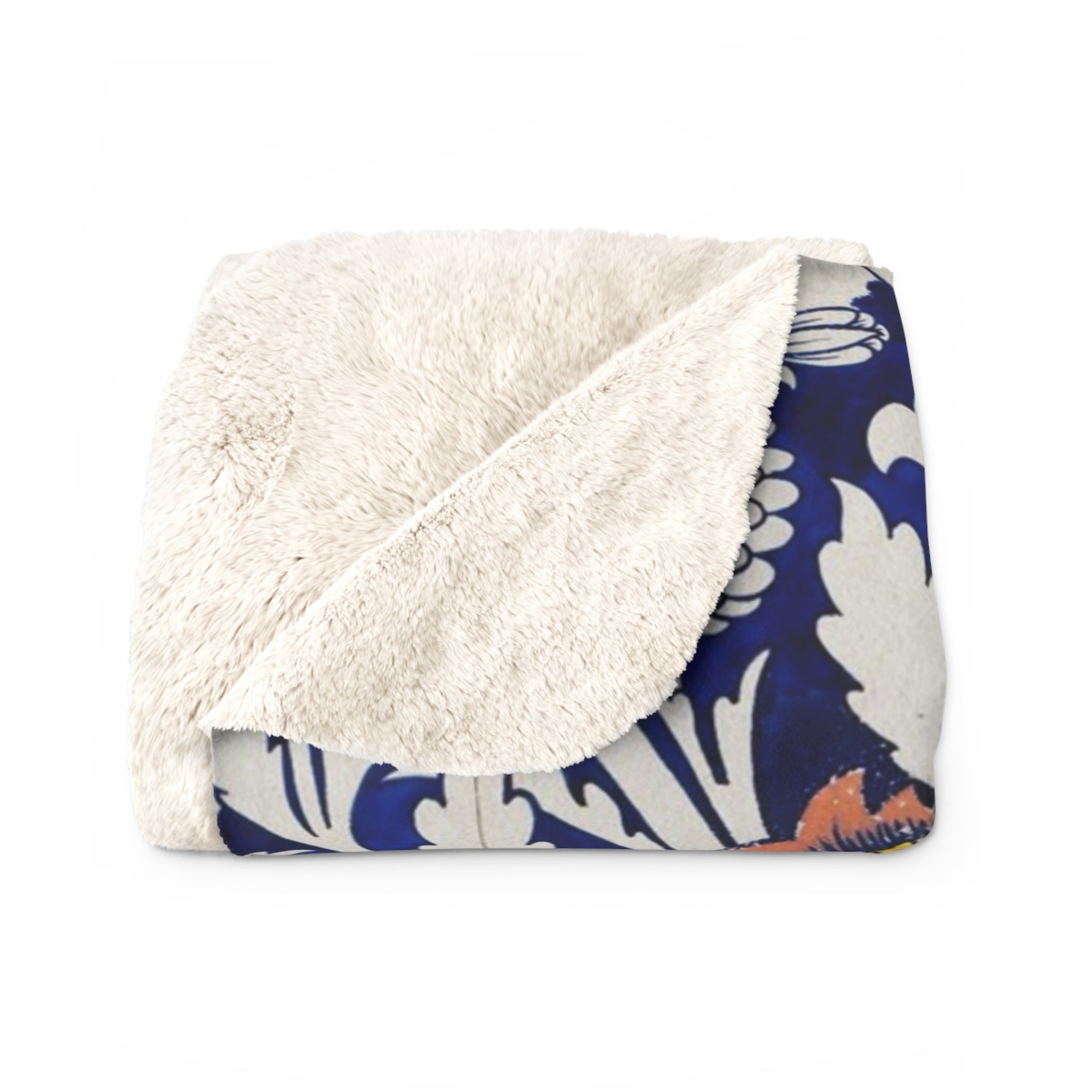 Floral William Morris–Style Sherpa Fleece Blanket — Cozy Vintage Botanical Throw