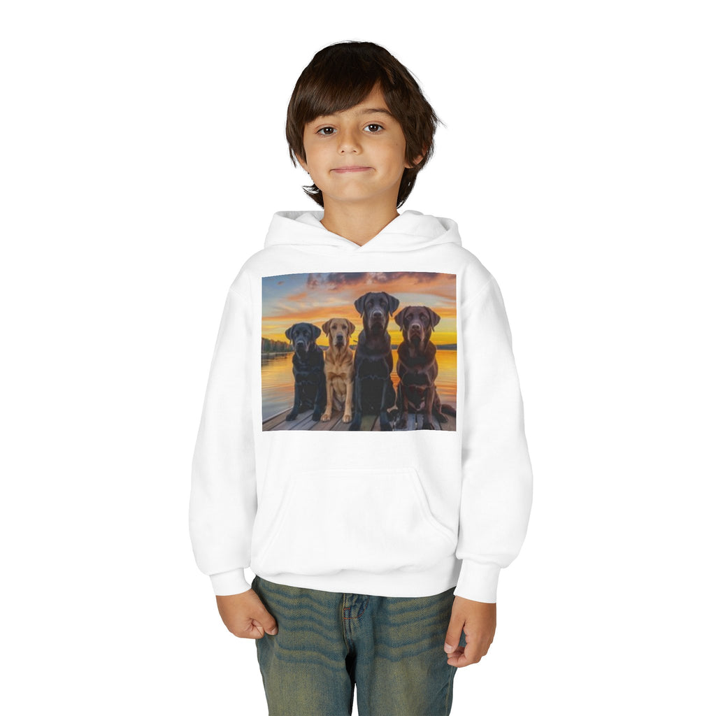 Youth Hoodie — Three Labrador Dogs at Sunset Photo Print