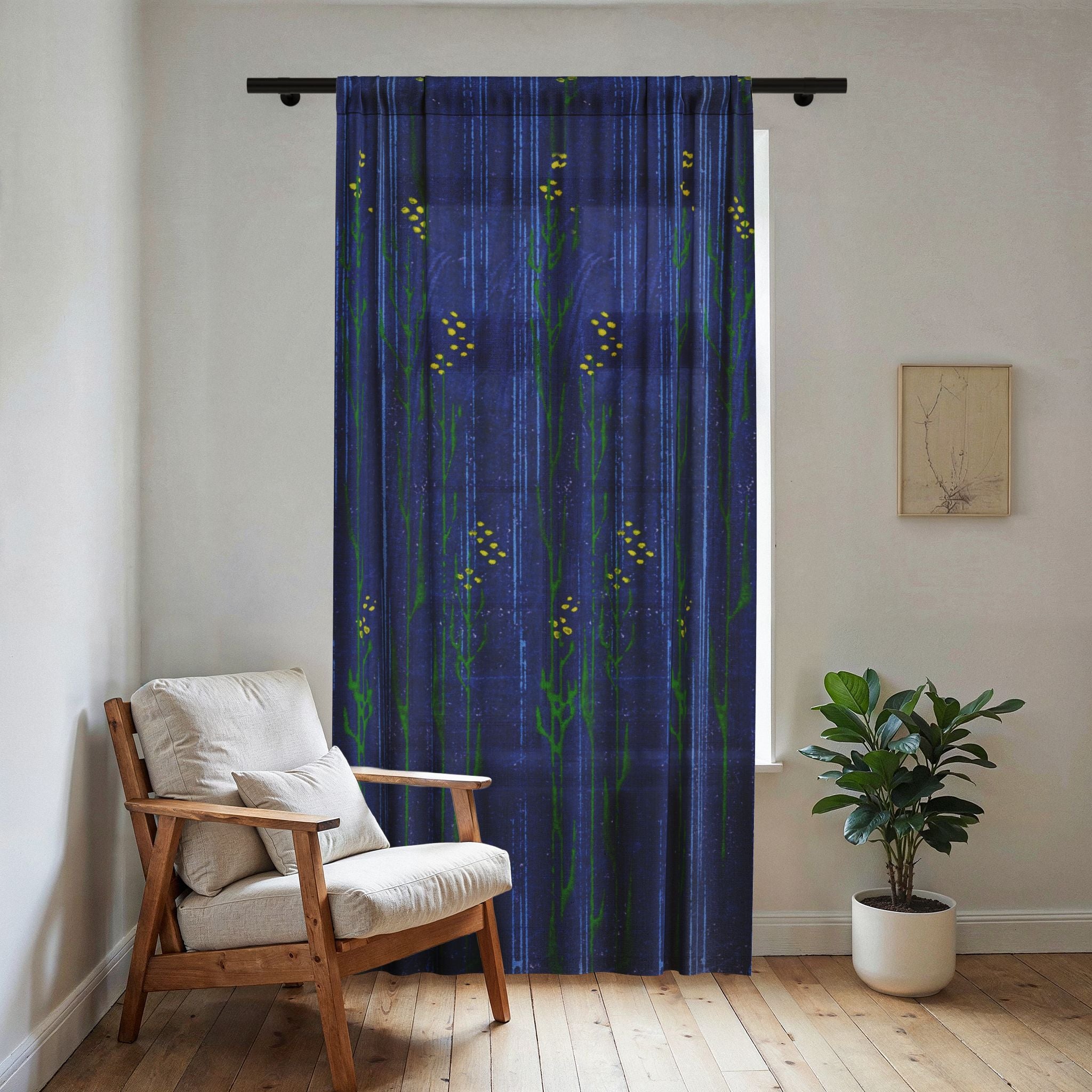 Sheer Window Curtain Blue Floral