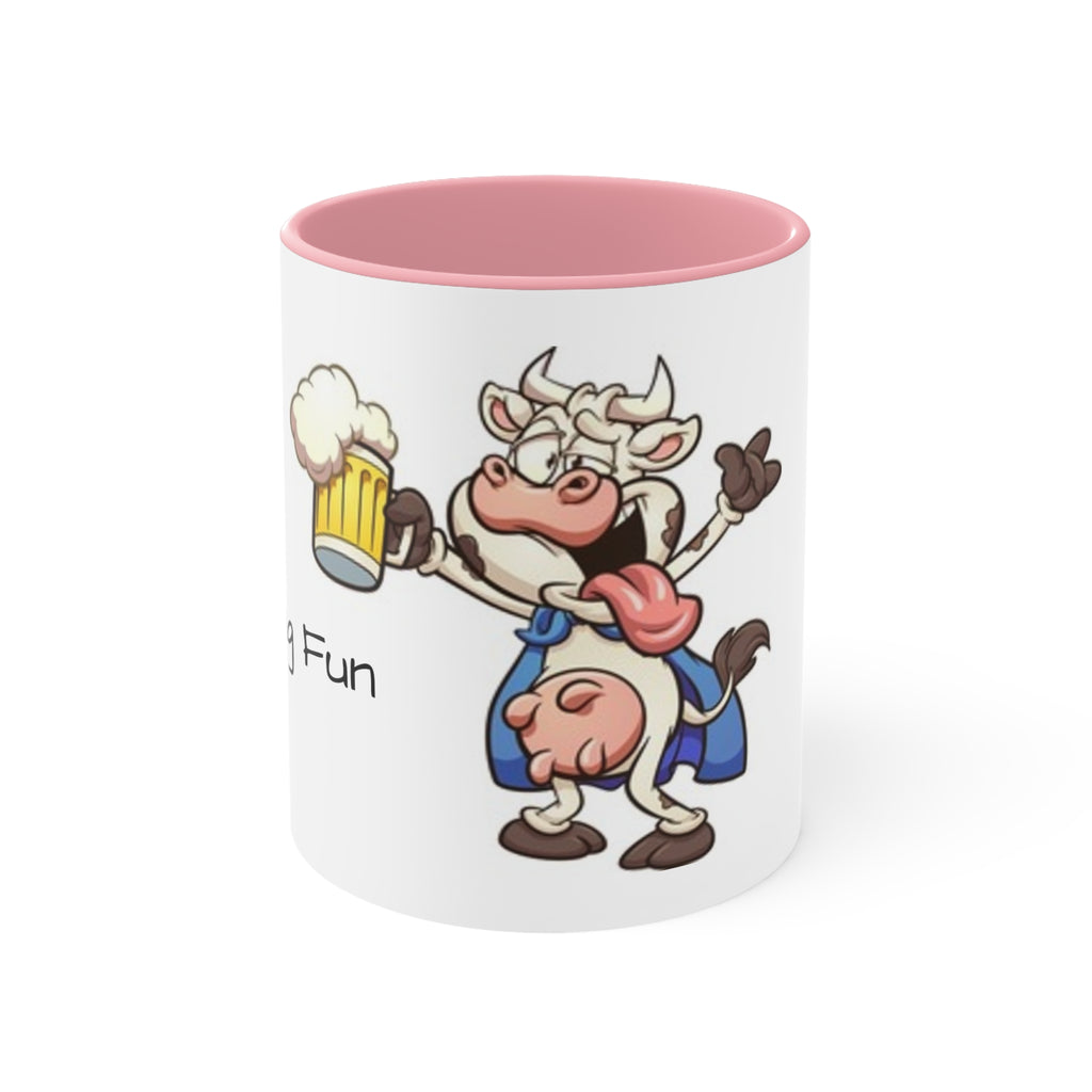 Funny Cow Beer Accent Mug — Pink Interior Coffee Cup for Farm, Brewery & Party Gifts