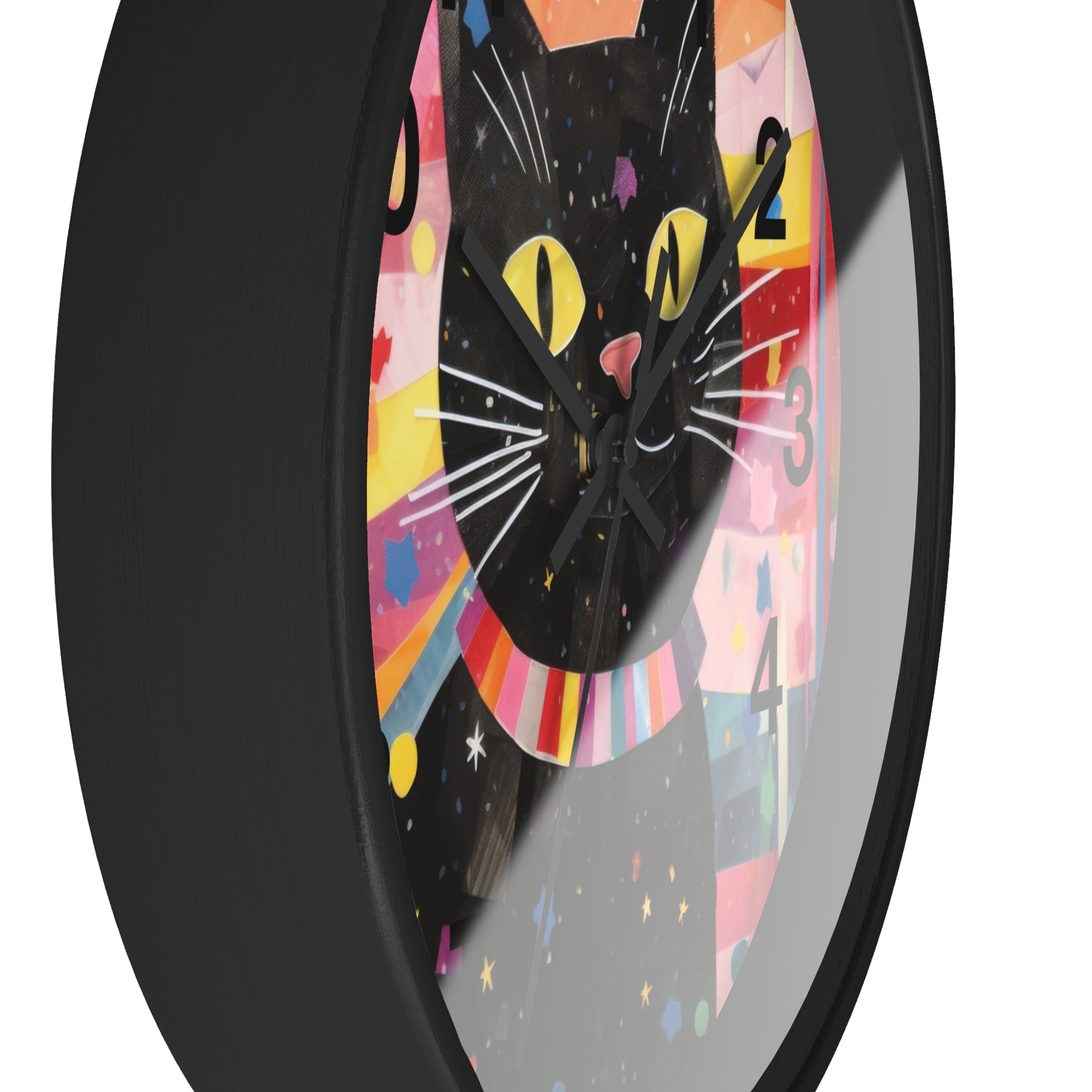 Black Cat Wall Clock — Colorful Retro Cat Clock with Yellow Eyes