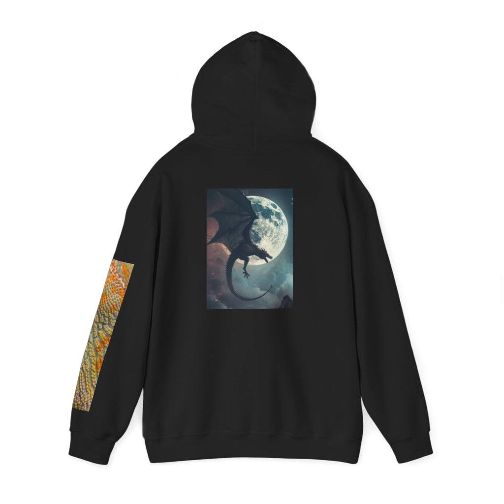 Dragon Moon & Volcano Hoodie — Fantasy Night Sky Dragon Graphic Hooded Sweatshirt