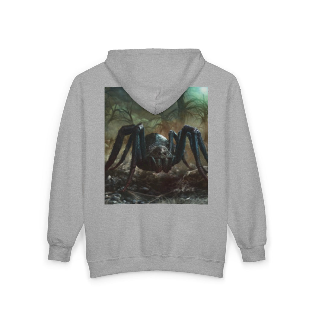 Sun Emblem Zip Hoodie with Gothic Spider Back Print
