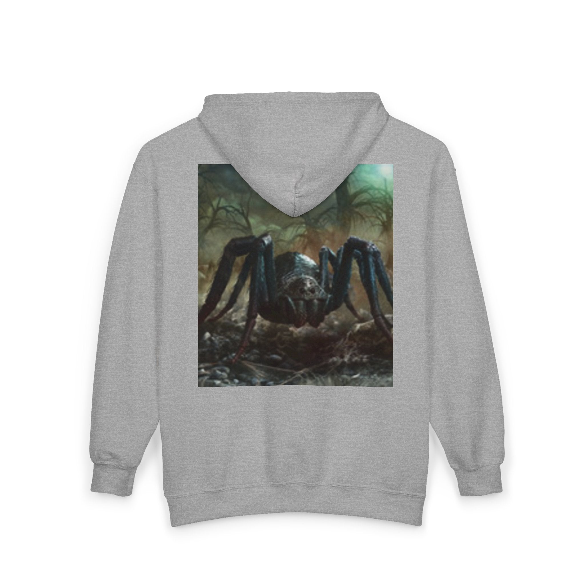 Sun Emblem Zip Hoodie with Gothic Spider Back Print