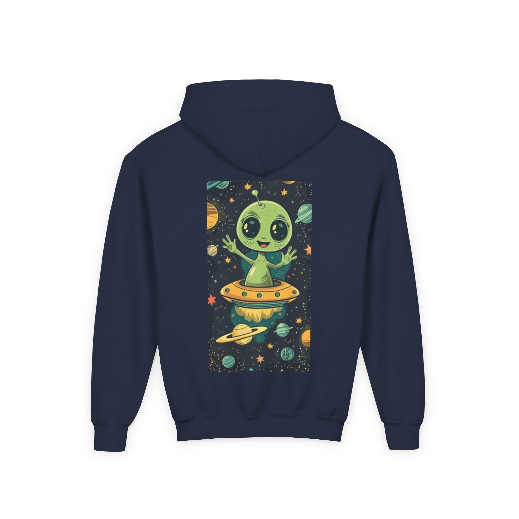 Youth Hoodie — Cute Alien in UFO Space Graphic