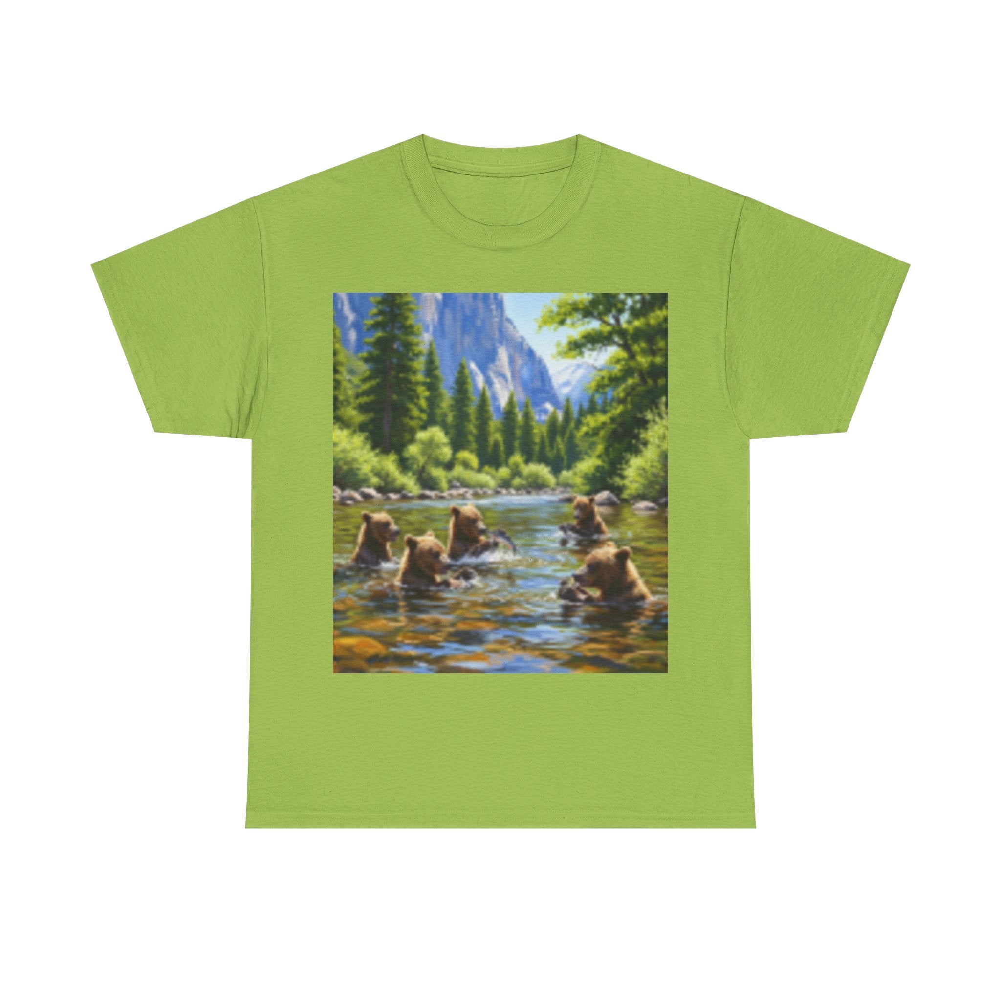 Nature Scene T-shirt— Five Bears in  River & Sunset Landscape T-Shirt