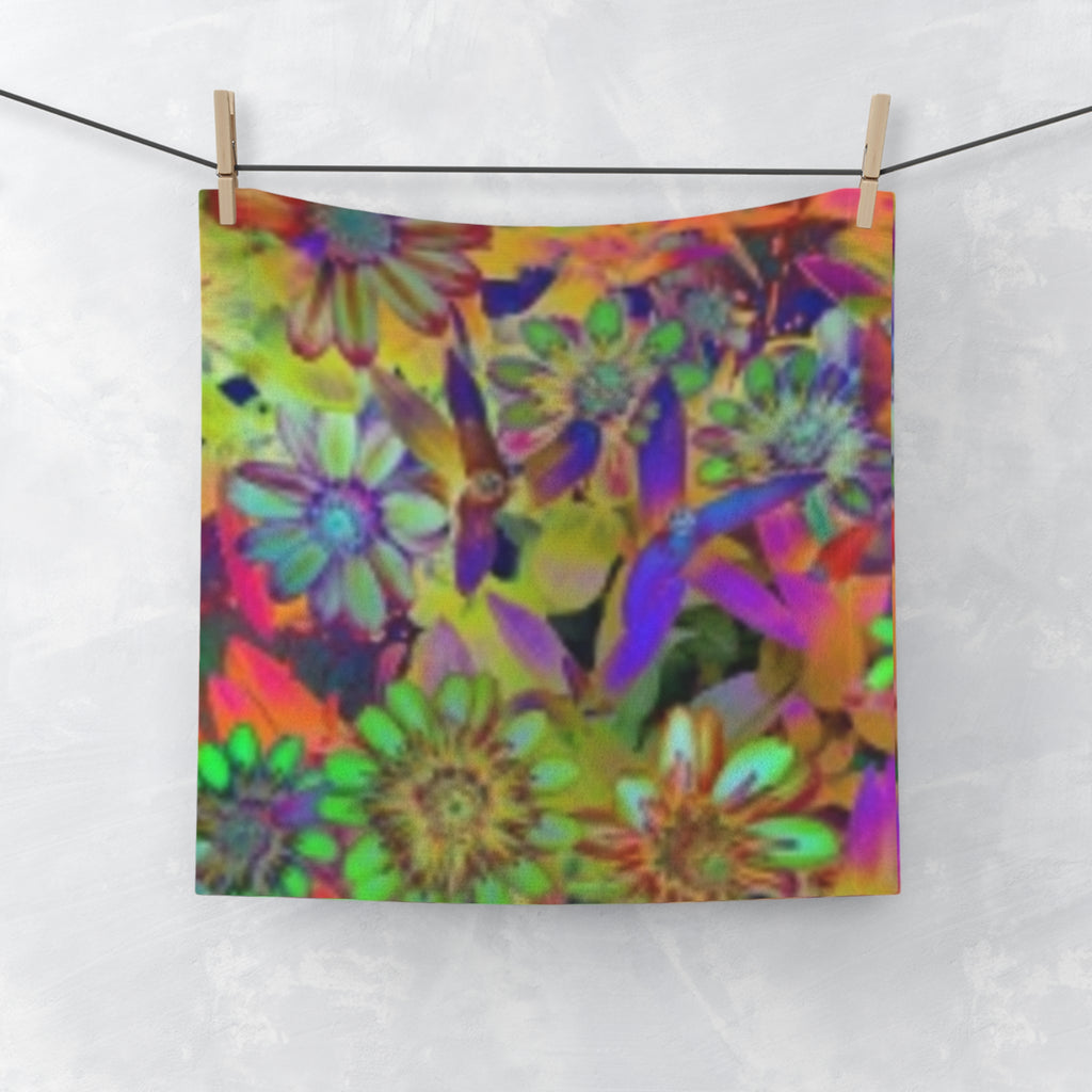 Psychedelic Floral Face Towel — Neon Rainbow Daisy Print