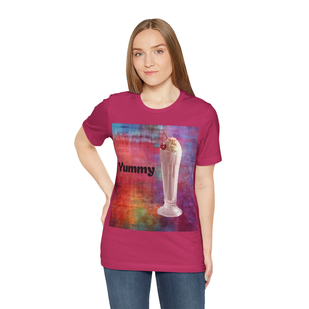 Yummy Strawberry Milkshake Tee - Retro Colorful Ice Cream Soda Graphic T-Shirt
